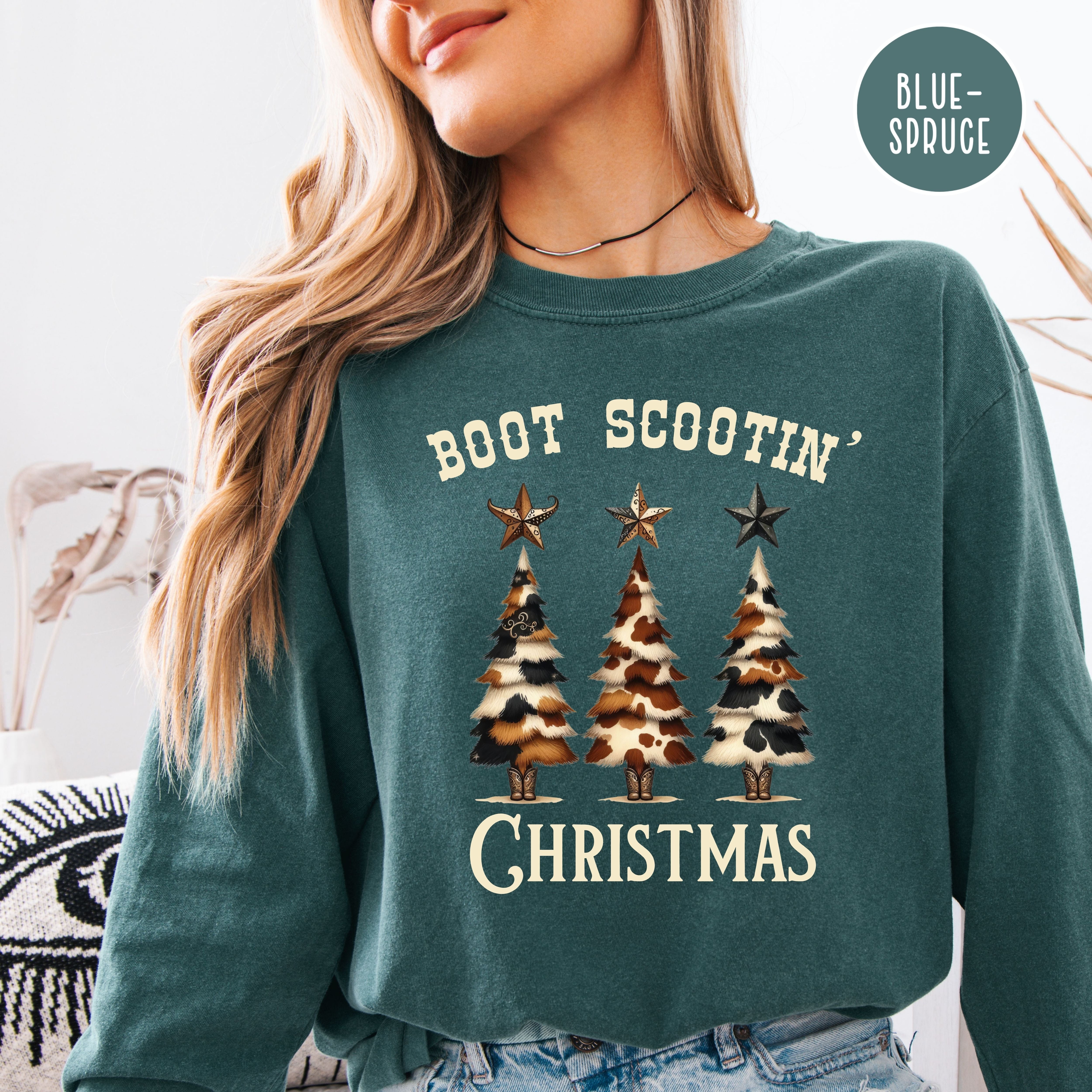 Boot Scootin' Christmas Cowboy Themed Comfort Colors® Long Sleeve Adult Unisex Tee