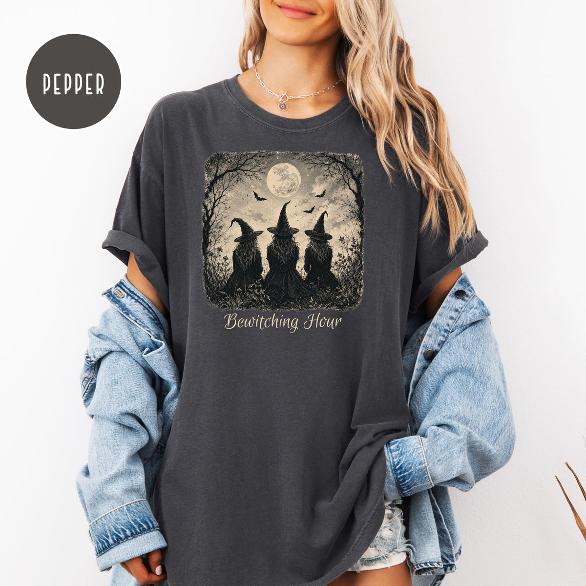 Bewitching Hour Halloween Comfort Colors T-Shirt, Witches in Moonlight Halloween Tee, Halloween Gift, Halloween Party Shirt, Witches Shirt