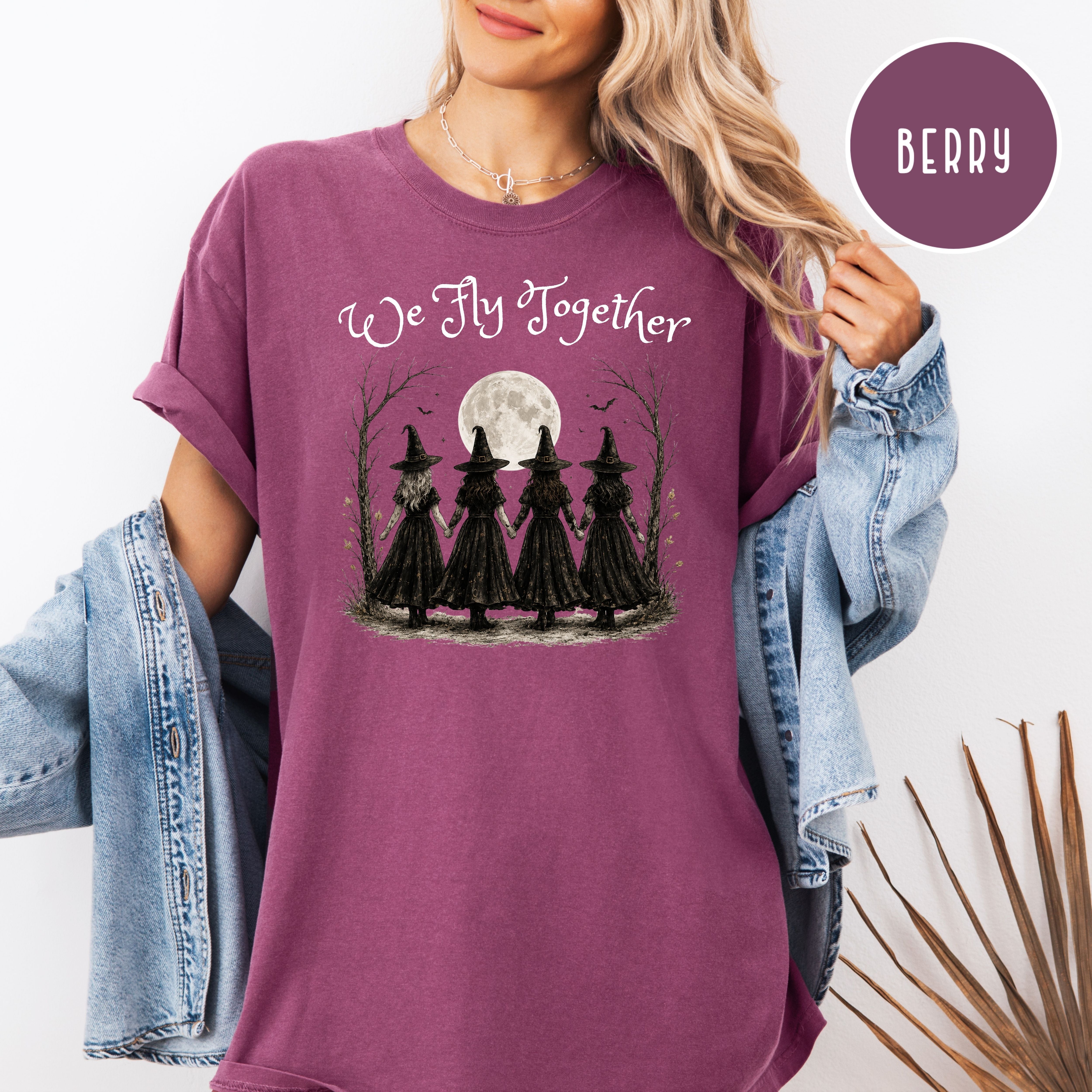 We Fly Together Halloween Witches Shirt, Comfort Colors Halloween T-Shirt, Funny Halloween Shirt, Halloween Party Shirt, Halloween Gift Tee