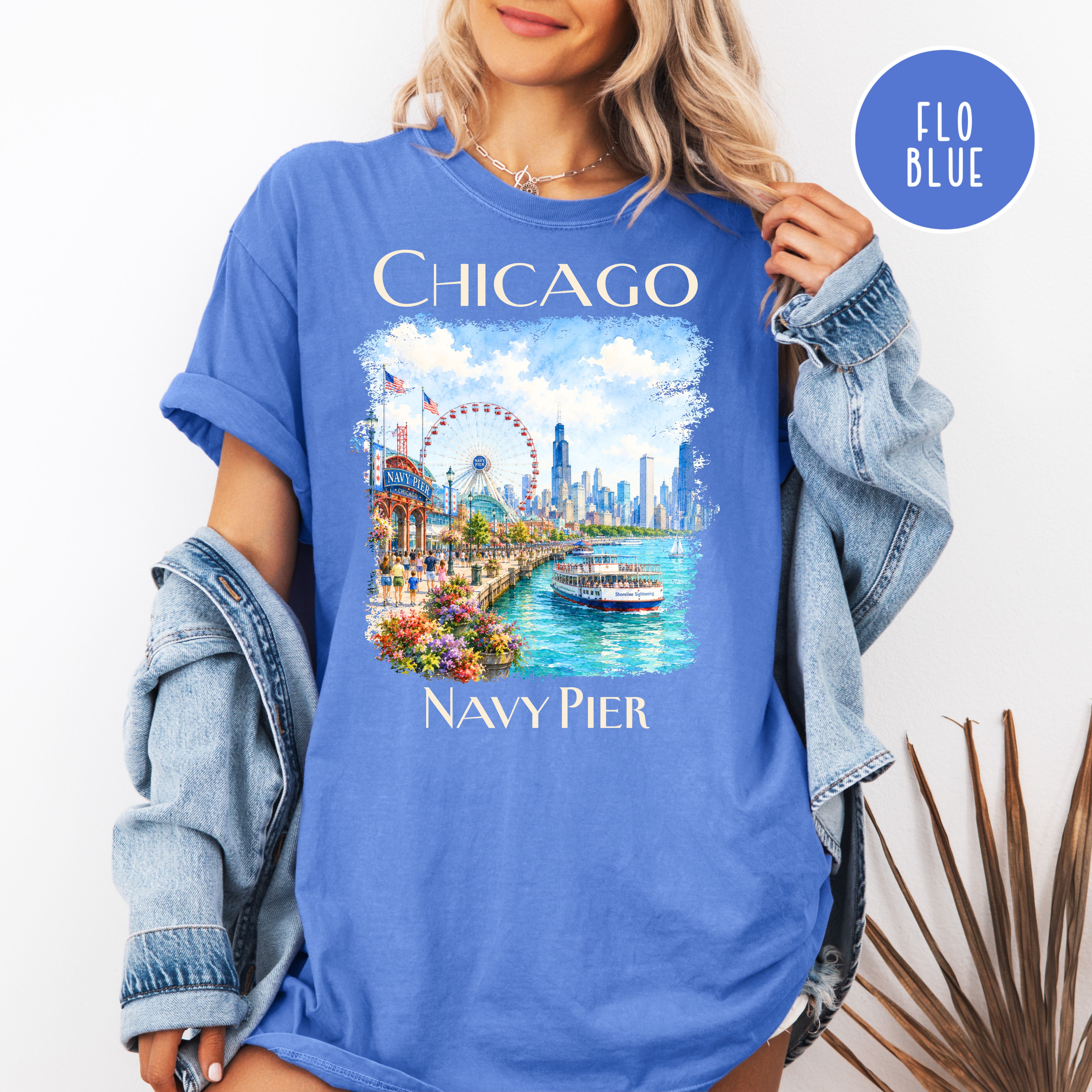Chicago Navy Pier Unisex Comfort Colors Travel T-Shirt, Chicago Vacation Gift Shirt, Navy Pier Shirt, Traveler Gift, Chicago Lover Gift Tee