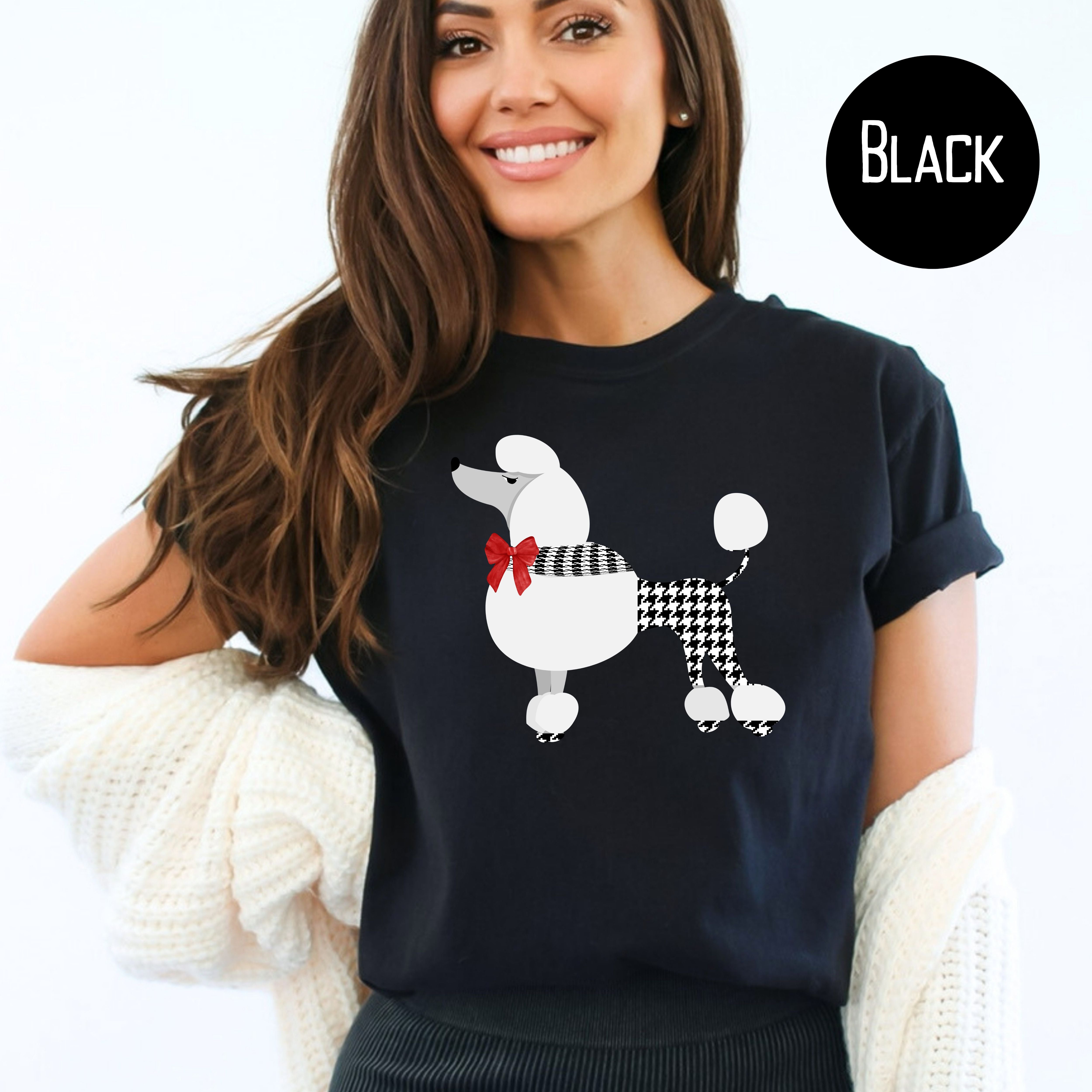 French Poodle Dressed in Houndstooth w Red Bow Comfort Colors T-Shirt