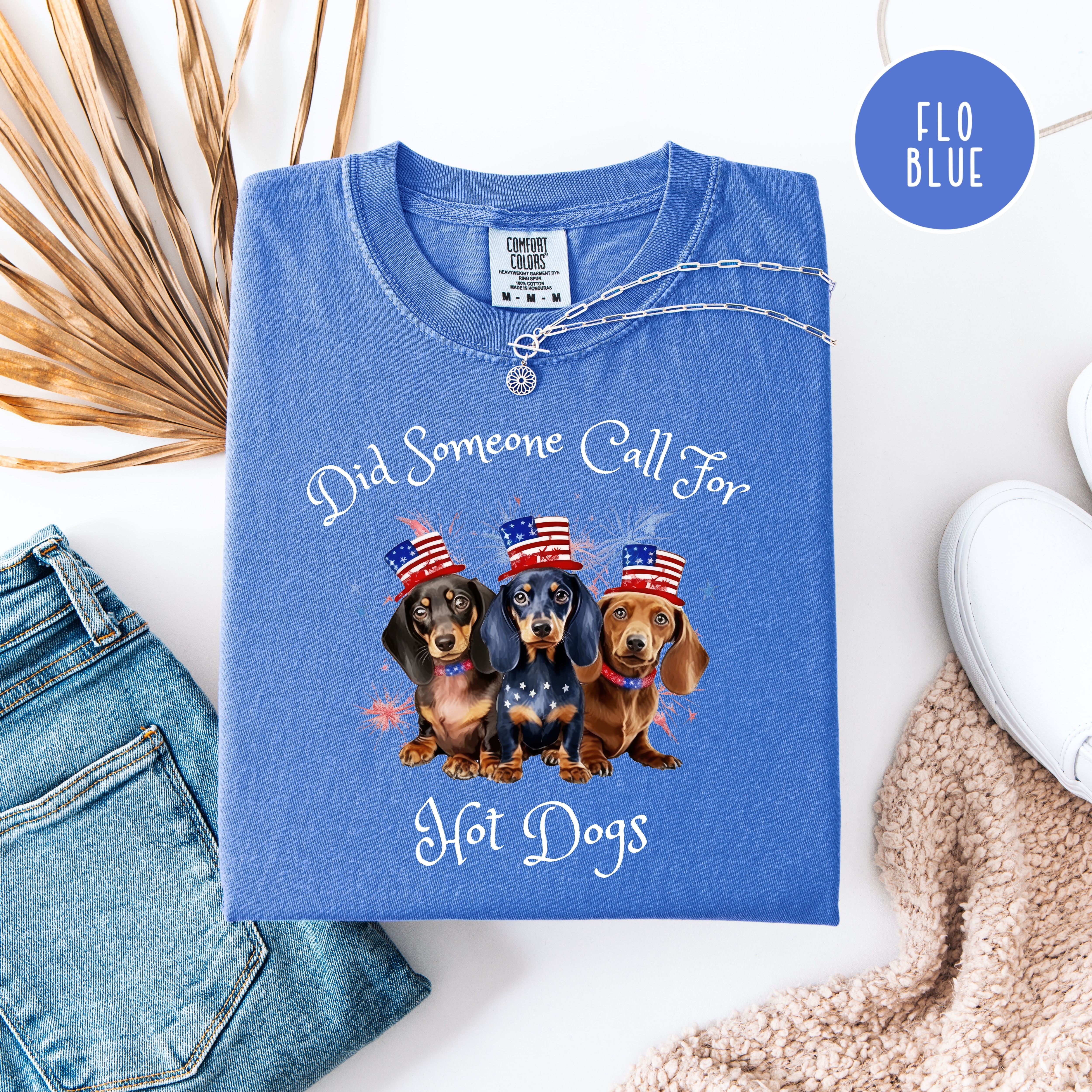 Funny 4th of July Unisex Comfort Colors Gift for Dachshund Lover Tee