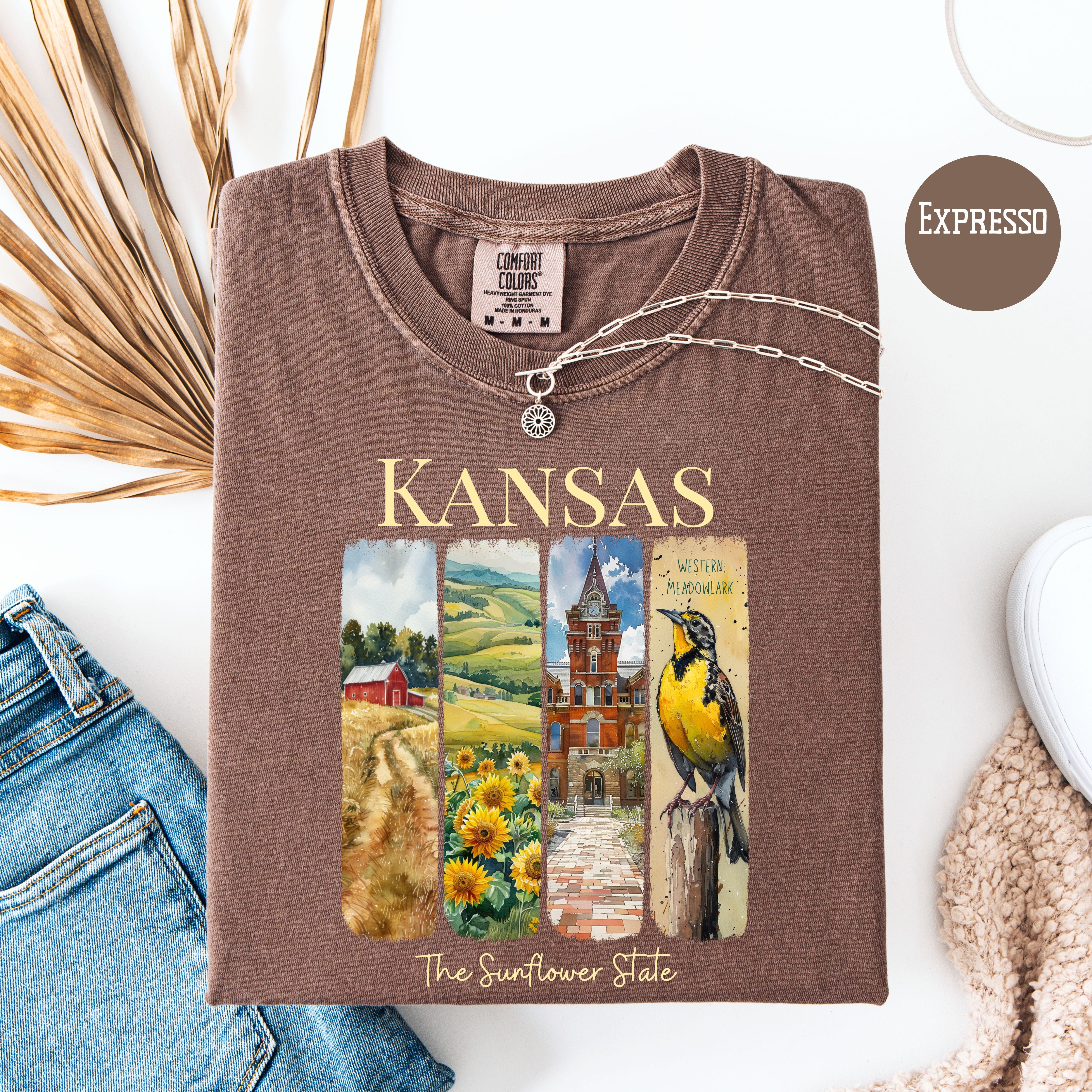 Kansas State Comfort Colors T-Shirt, Kansas Vacation Gift Shirt, Kansas Watercolor Gift, Kansas State Bird Shirt, Kansas Travel Gift Shirt