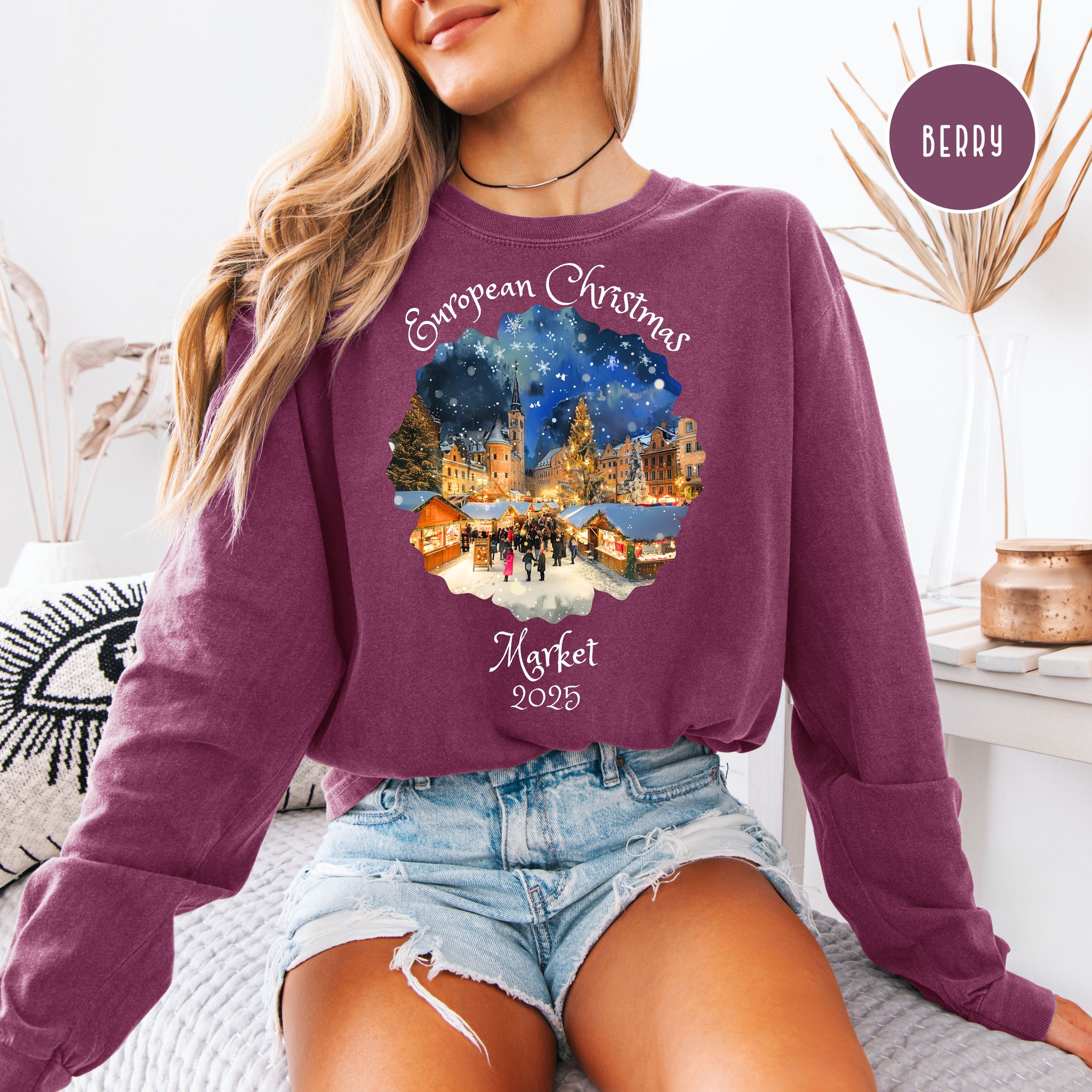 European Christmas Market 2025 Comfort Colors Long Sleeve Unisex Tee