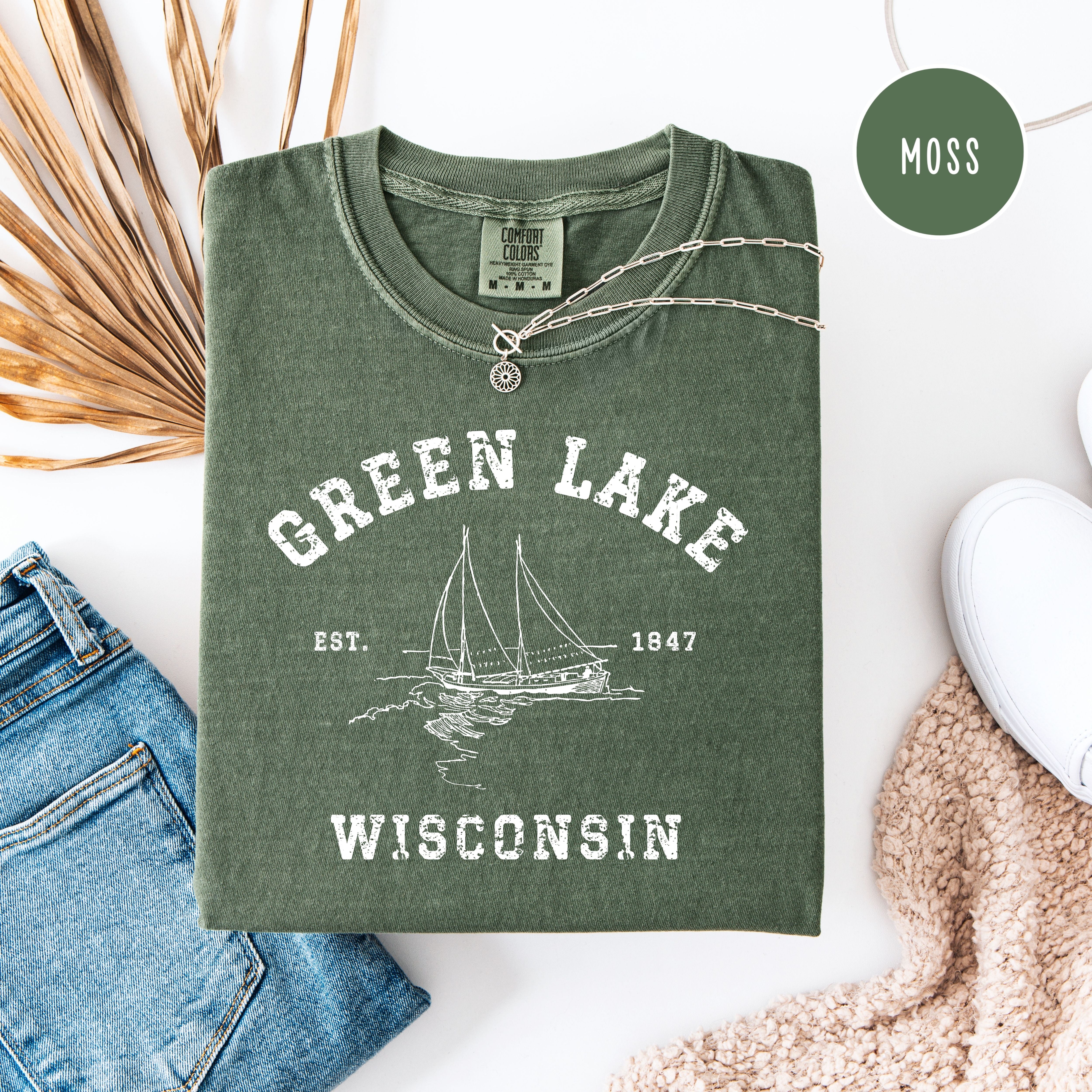 Green Lake Wisconsin Unisex Comfort Colors Camping T-Shirt, Green Lake Wisconsin Vacation Gift Shirt, Green Lake Tee, Wisconsin Tee Shirt