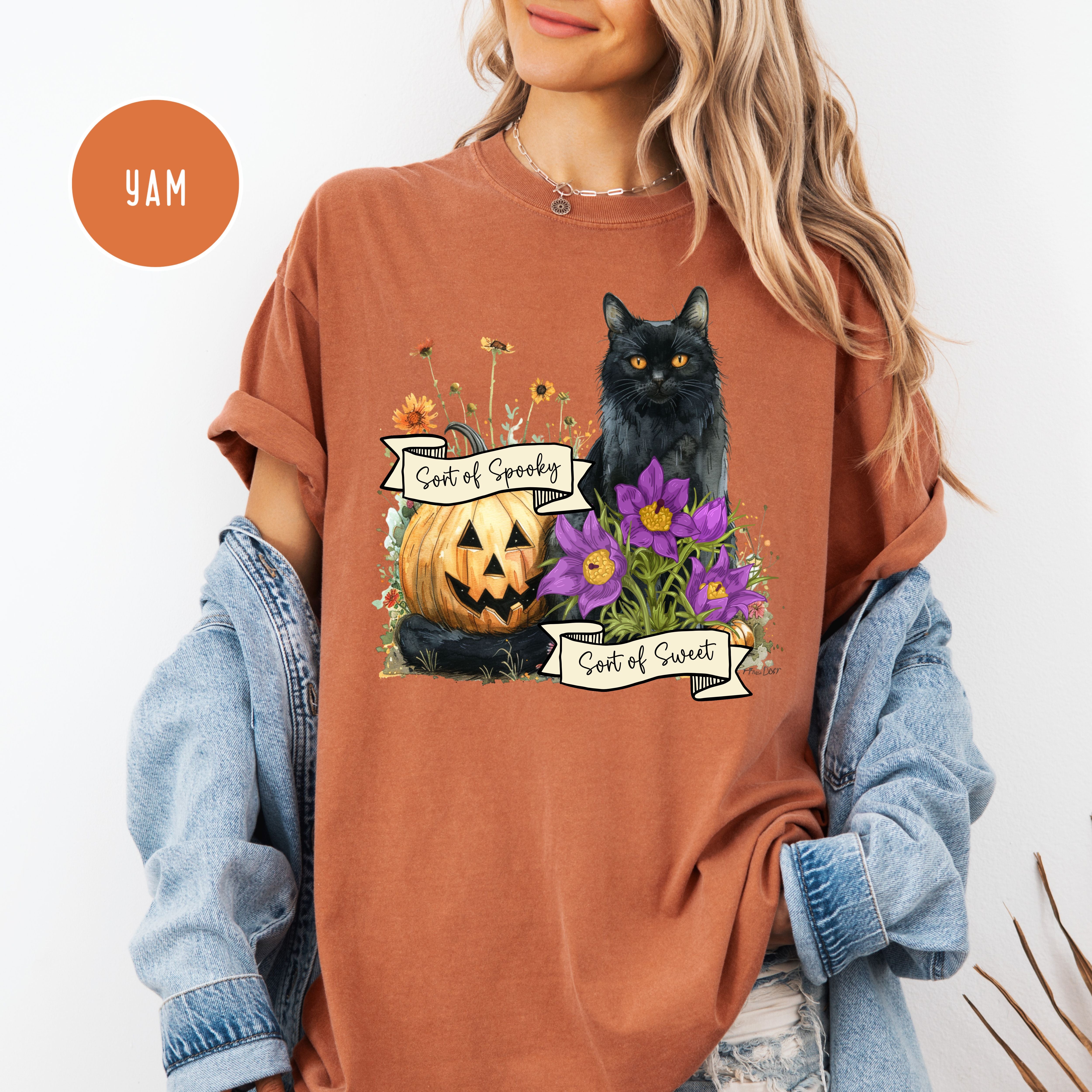 Sort of Spooky Sort of Sweet Halloween Black Cat Comfort Colors Tee