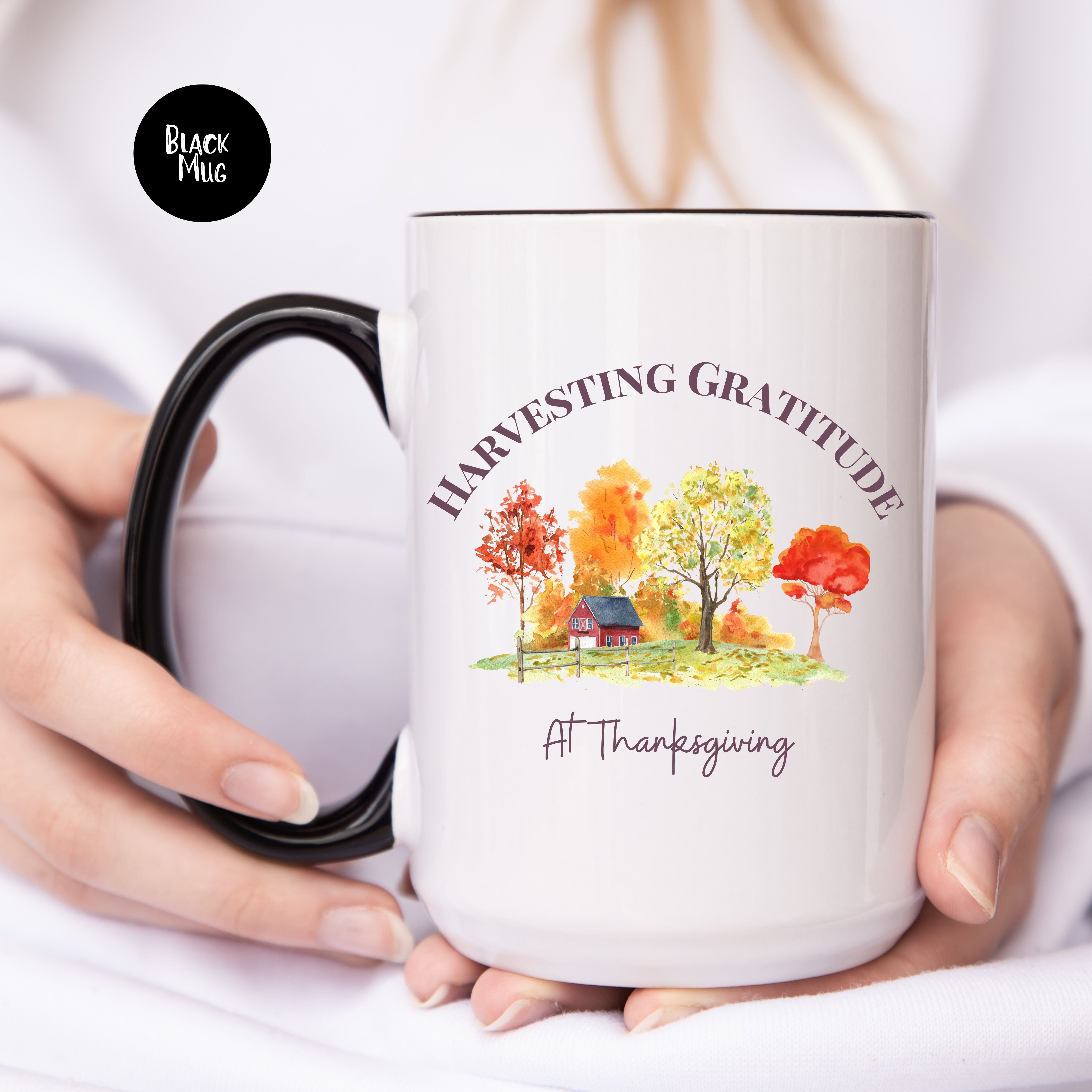 Thanksgiving Gratitude 2-Toned 15oz Ceramic Mug w/ Design Front & Back