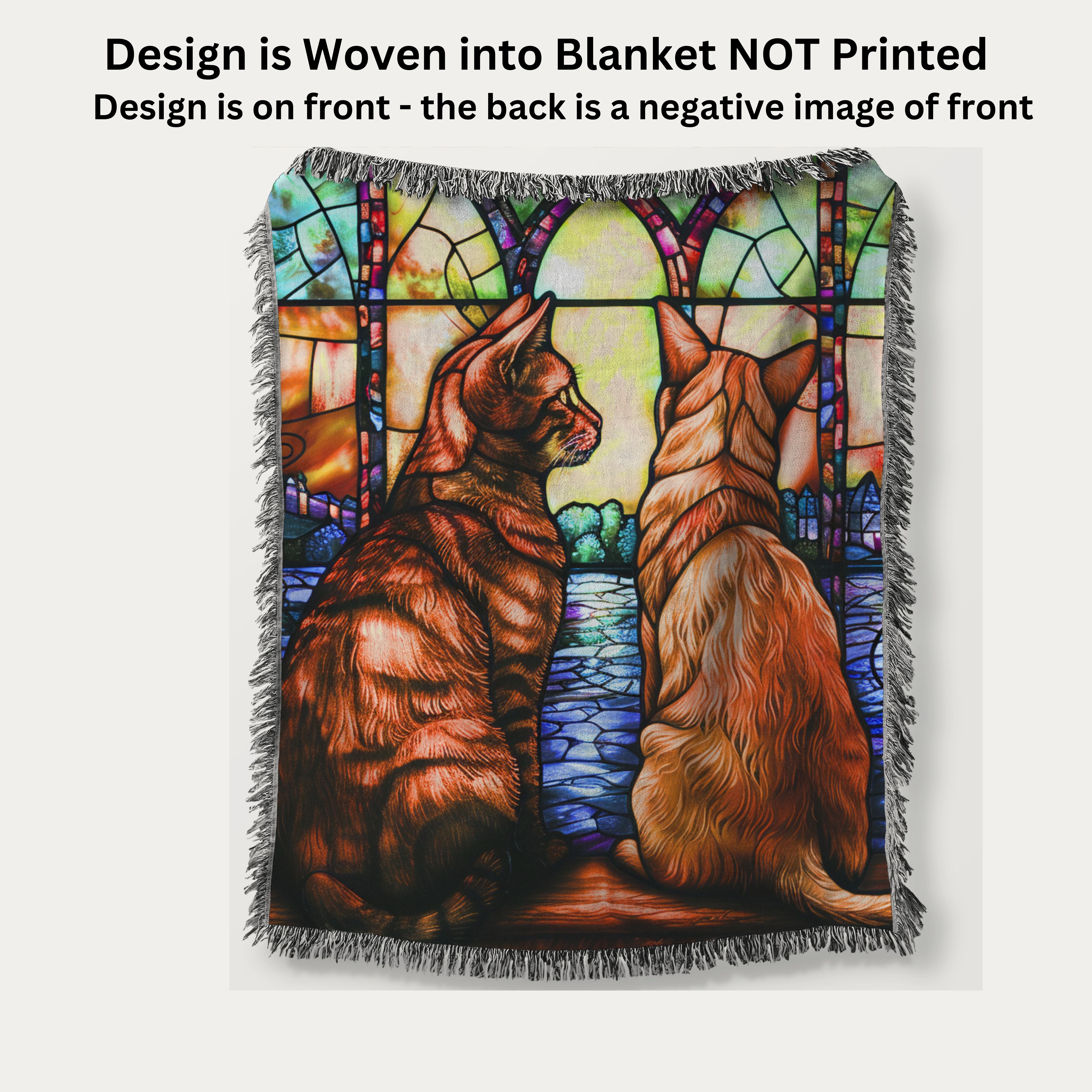 Stained Glass Pet Design Woven Throw Blanket Gift for Cat and Dog Lovers