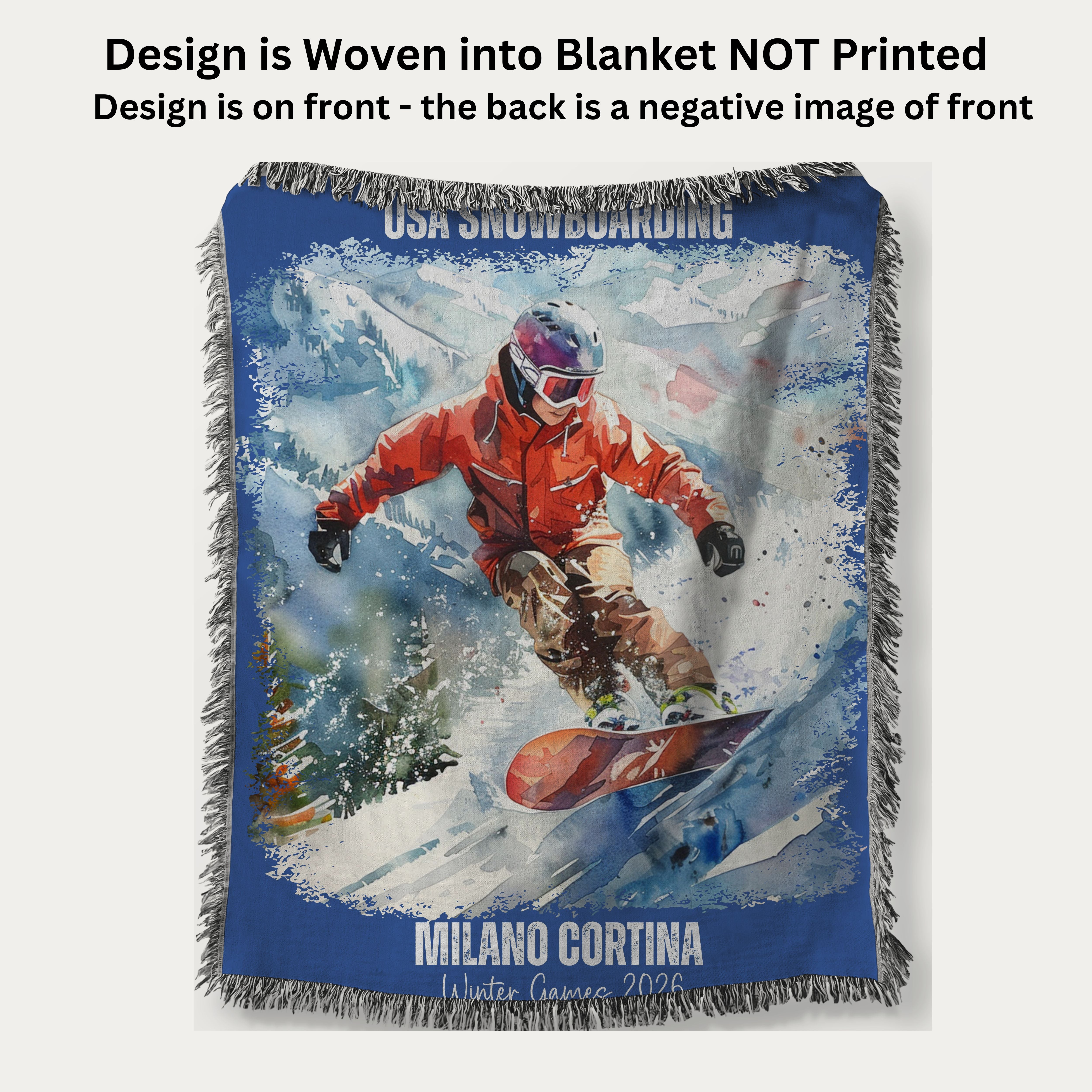 Snowboarding Milano Cortina Winter Games 2026 Woven Throw Blanket