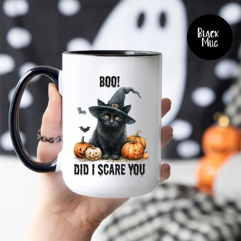 Black Cat Halloween Mug - One Design on Front 2nd Design on Back as Shown