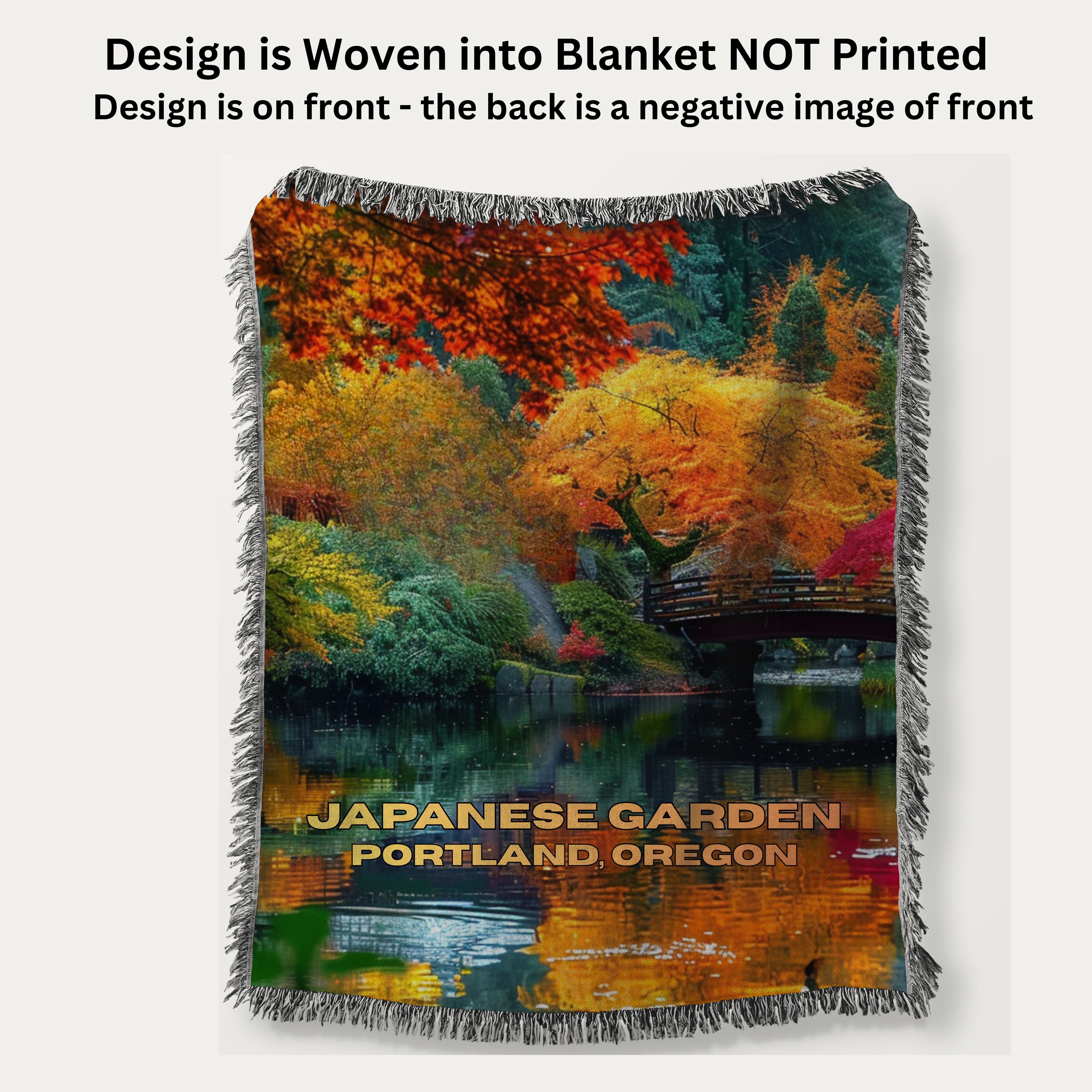 Japanese Gardens Portland Oregon Autumn Colors Woven Throw Blanket
