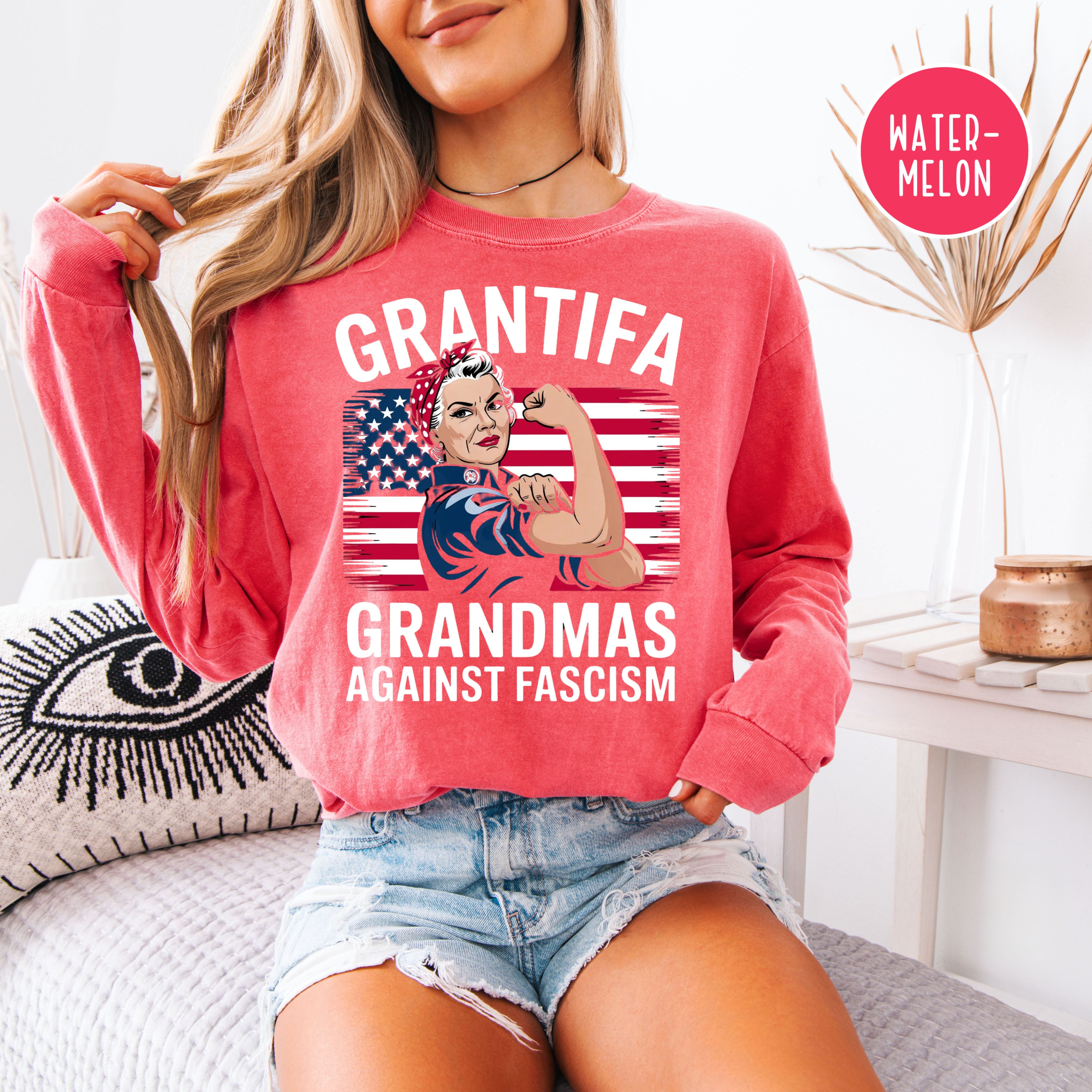Grantifa Long Sleeve Comfort Colors Rosie the Riveter Grandmas Against Fascism Tee