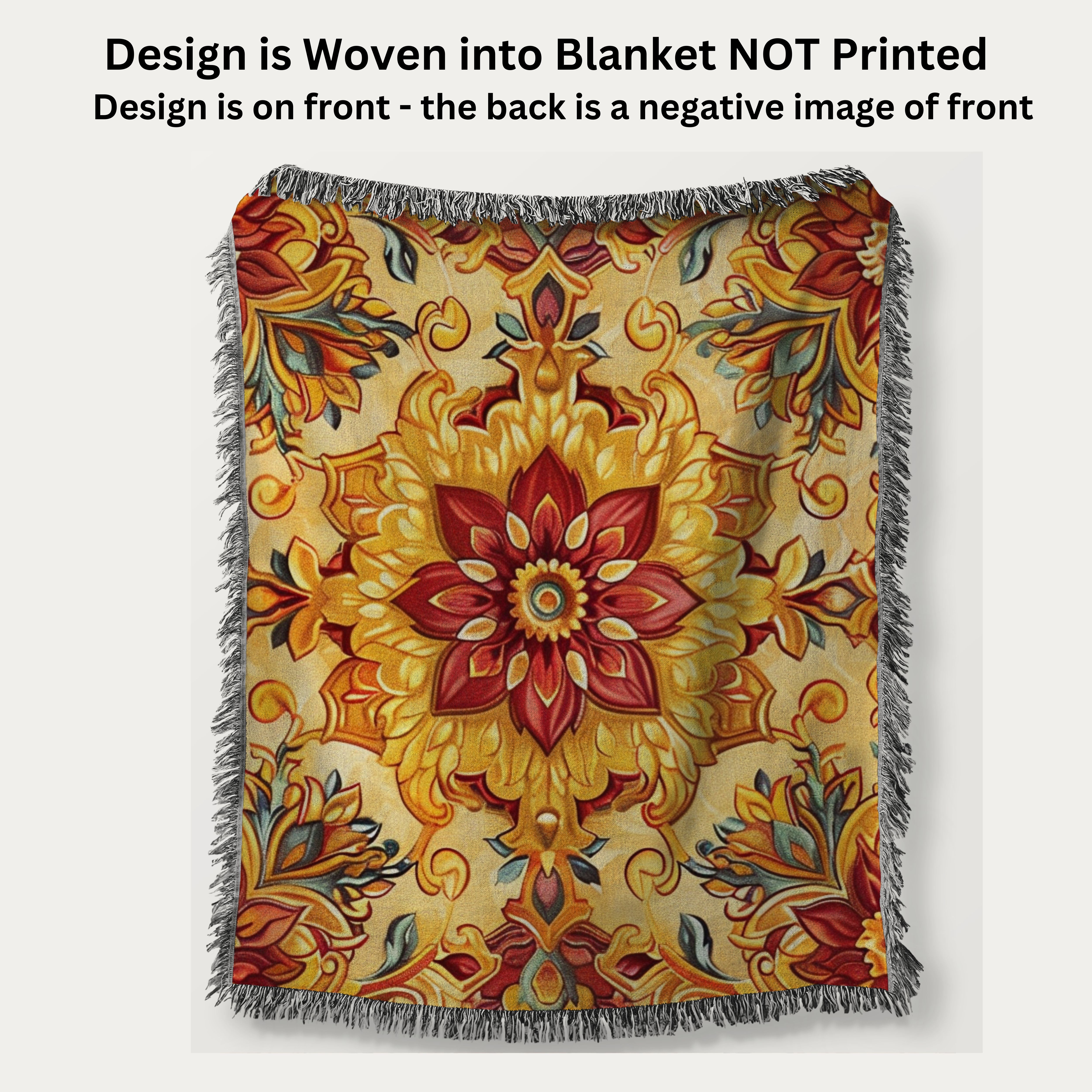 Bombay Style Floral Art Design Woven Throw Blanket, House Warming Gift, Traveler Throw Blanket Gift