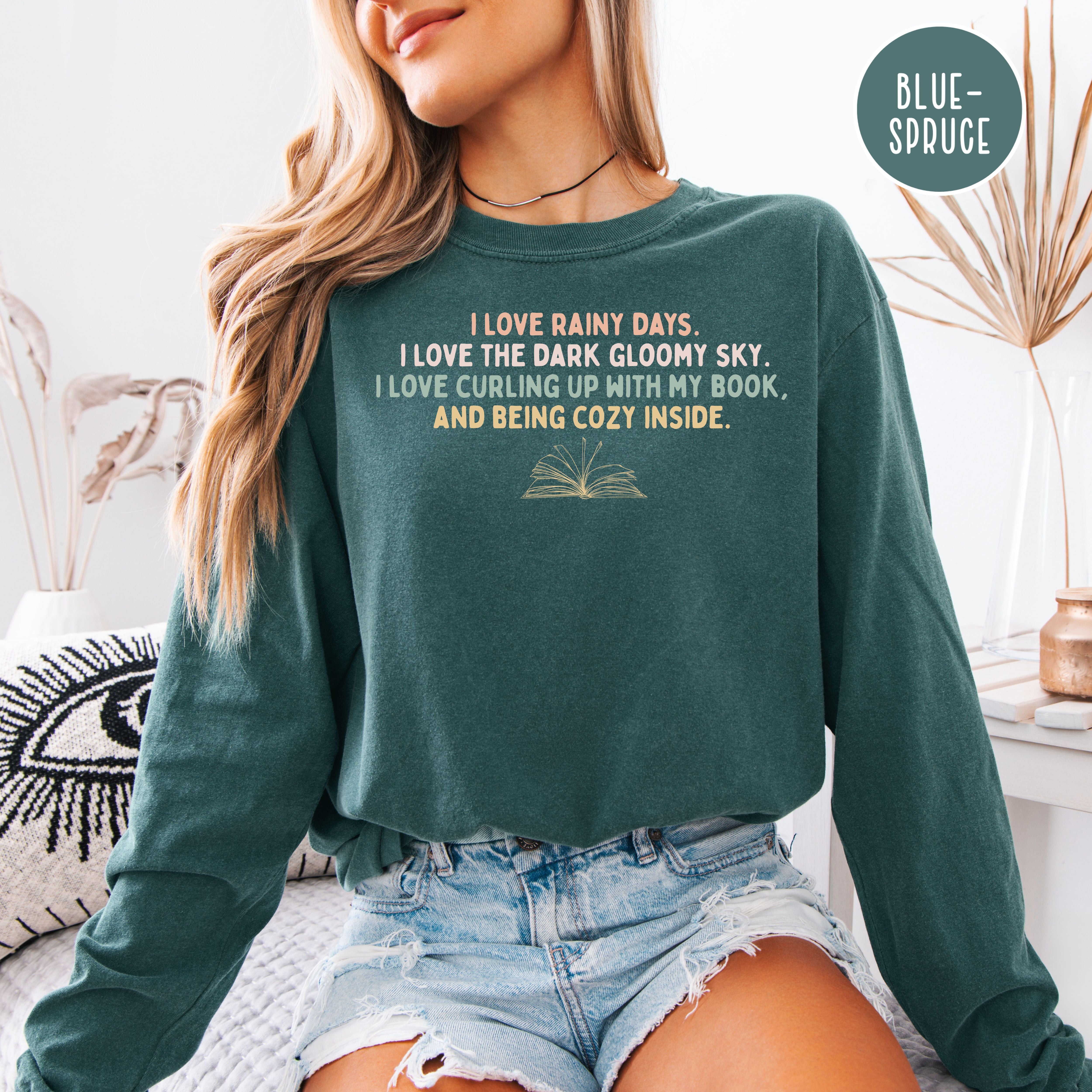 I Love Cozy Rainy Days Unisex Long Sleeve Comfort Colors T-Shirt, Book Lover, Loves Rainy Days Shirt