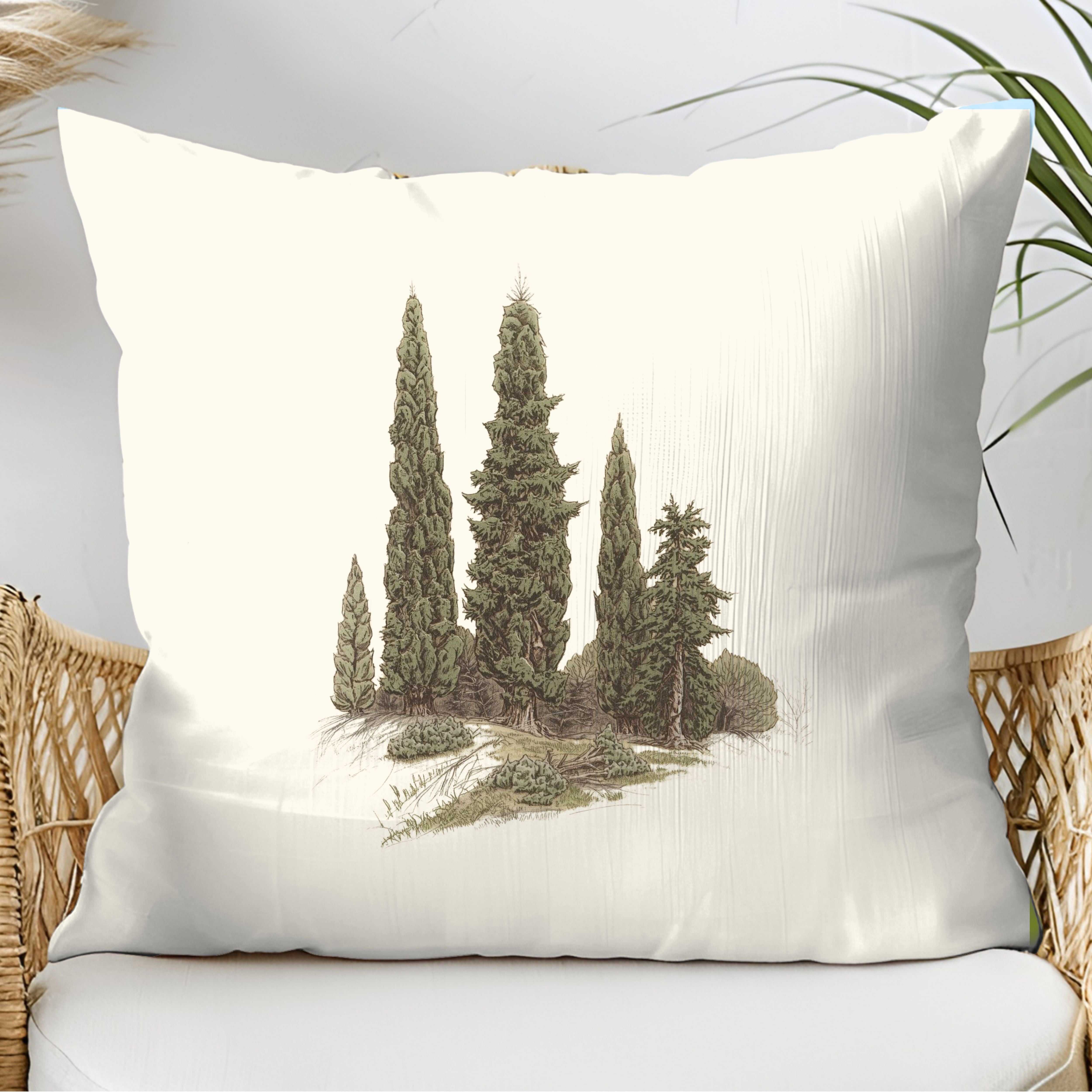Subtle Soft Cypress Trees Decorative Throw Pillows, Design Front & Back