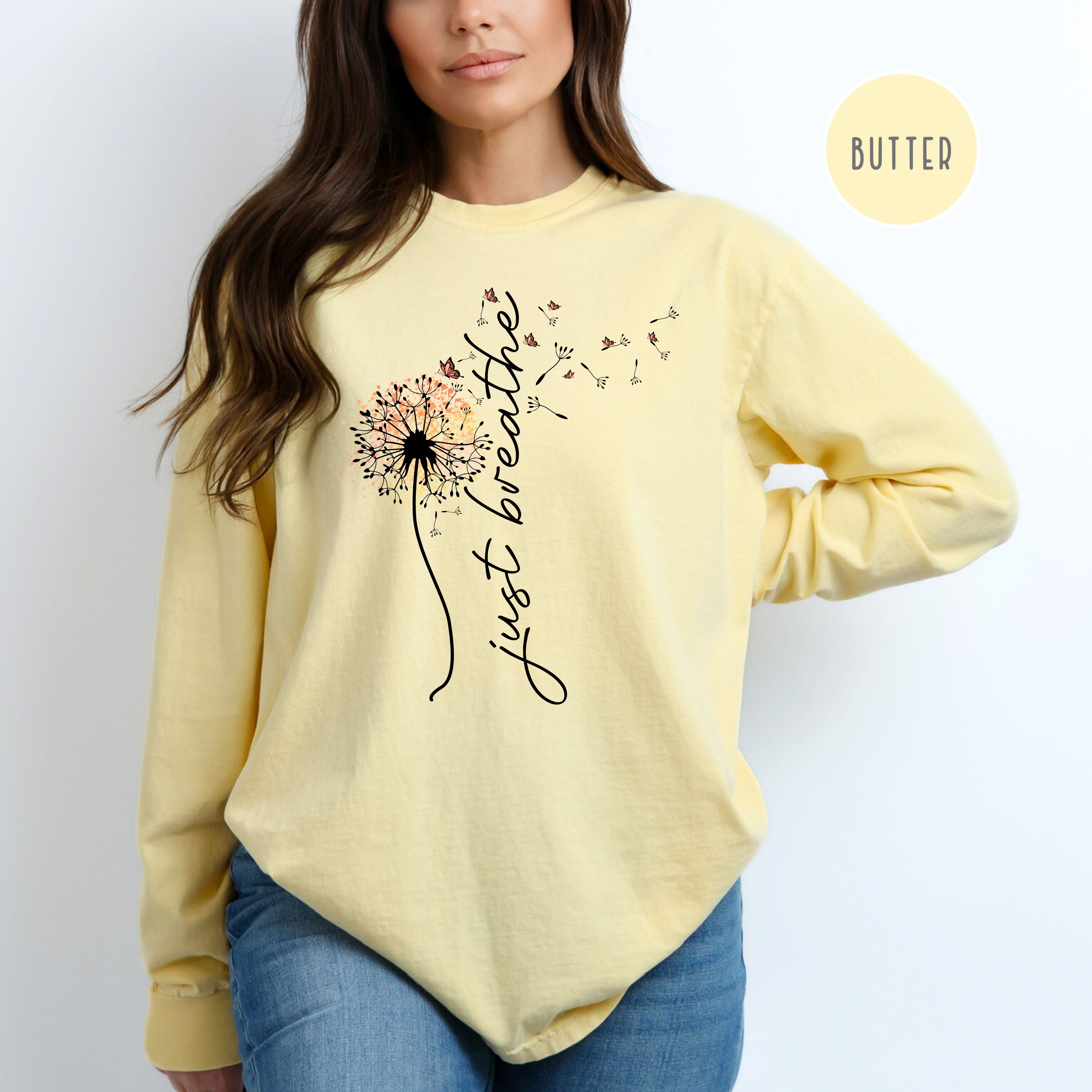 Just Breathe Blowing Dandelion Long Sleeve Comfort Colors