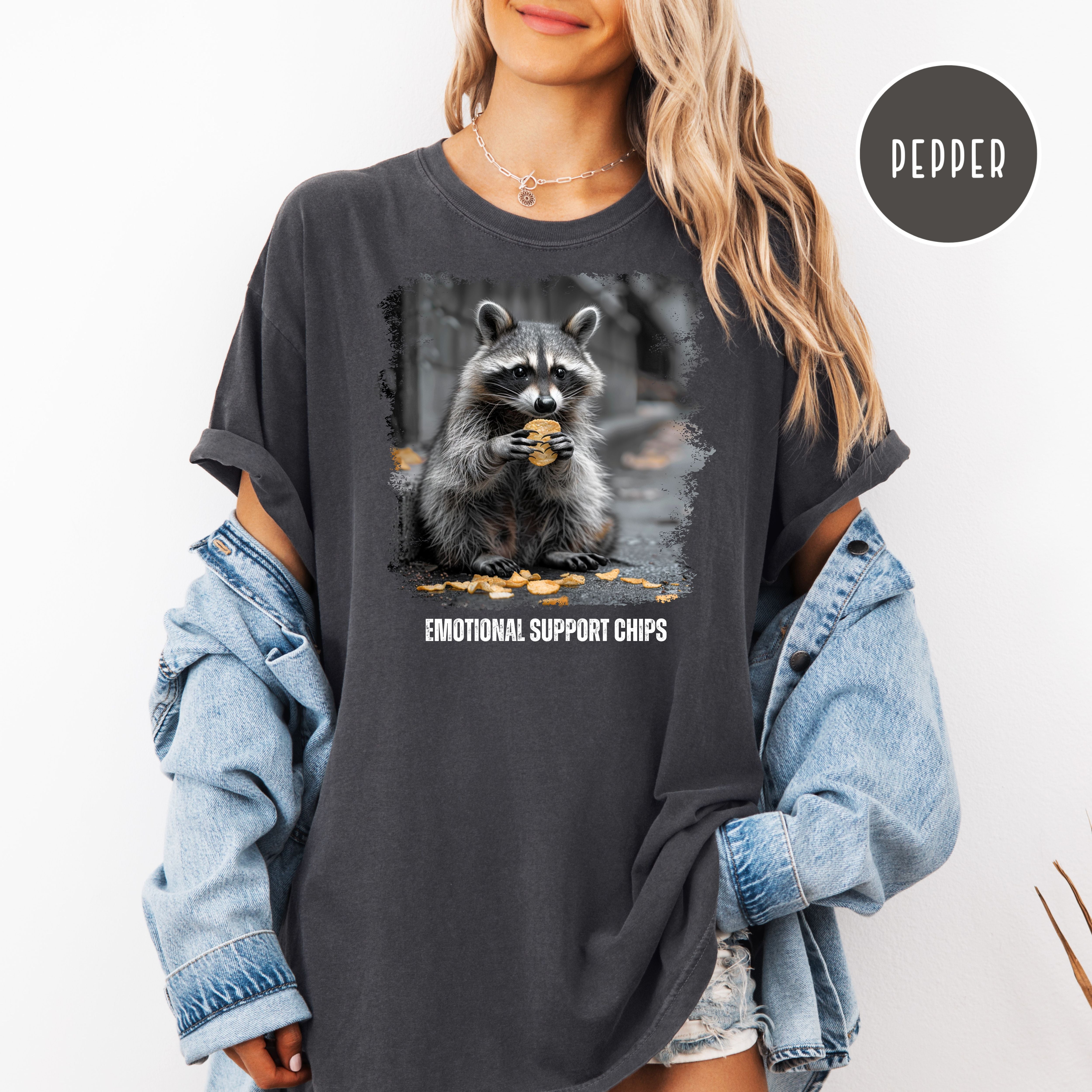 Funny Raccoon Eating Chips Comfort Colors T-Shirt, Funny Animal Meme Tee, Emotional Support Chips Shirt, Funny Gift Shirt