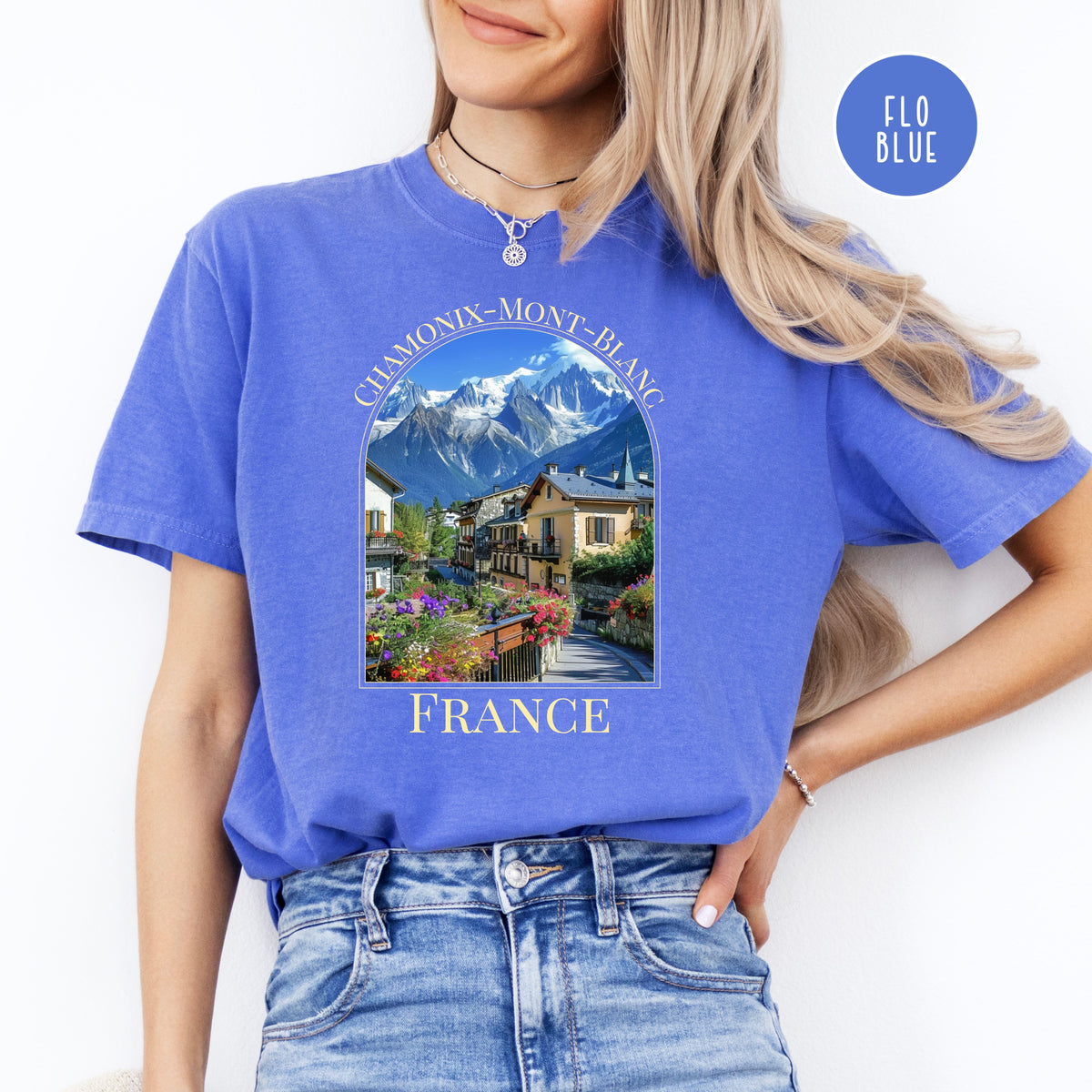 Chamonix-Mont Blanc Comfort Colors Tee Shirt, French Alpine Village Ch