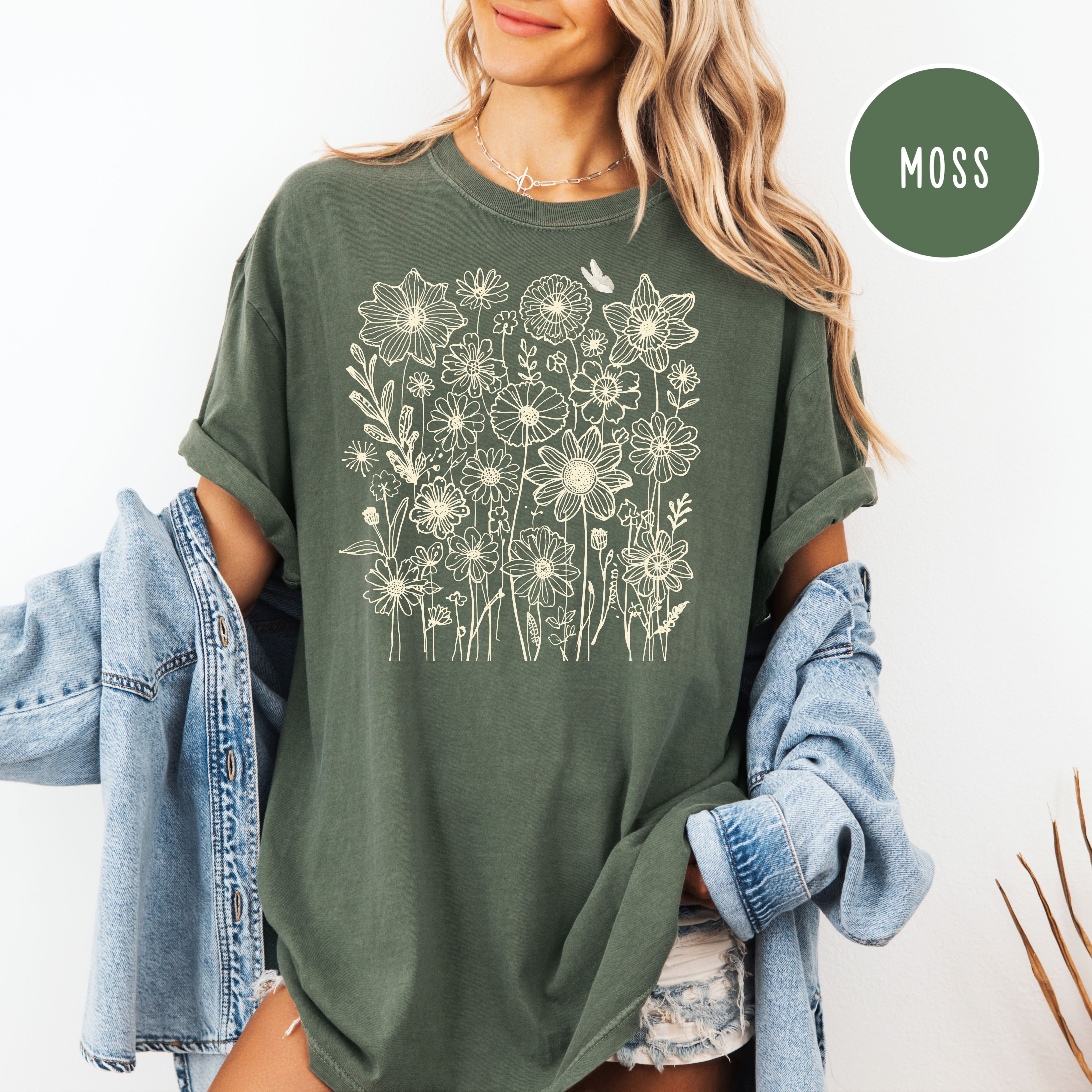 Boho Cottagecore Wildflowers Comfort Colors Botanical Floral Tee