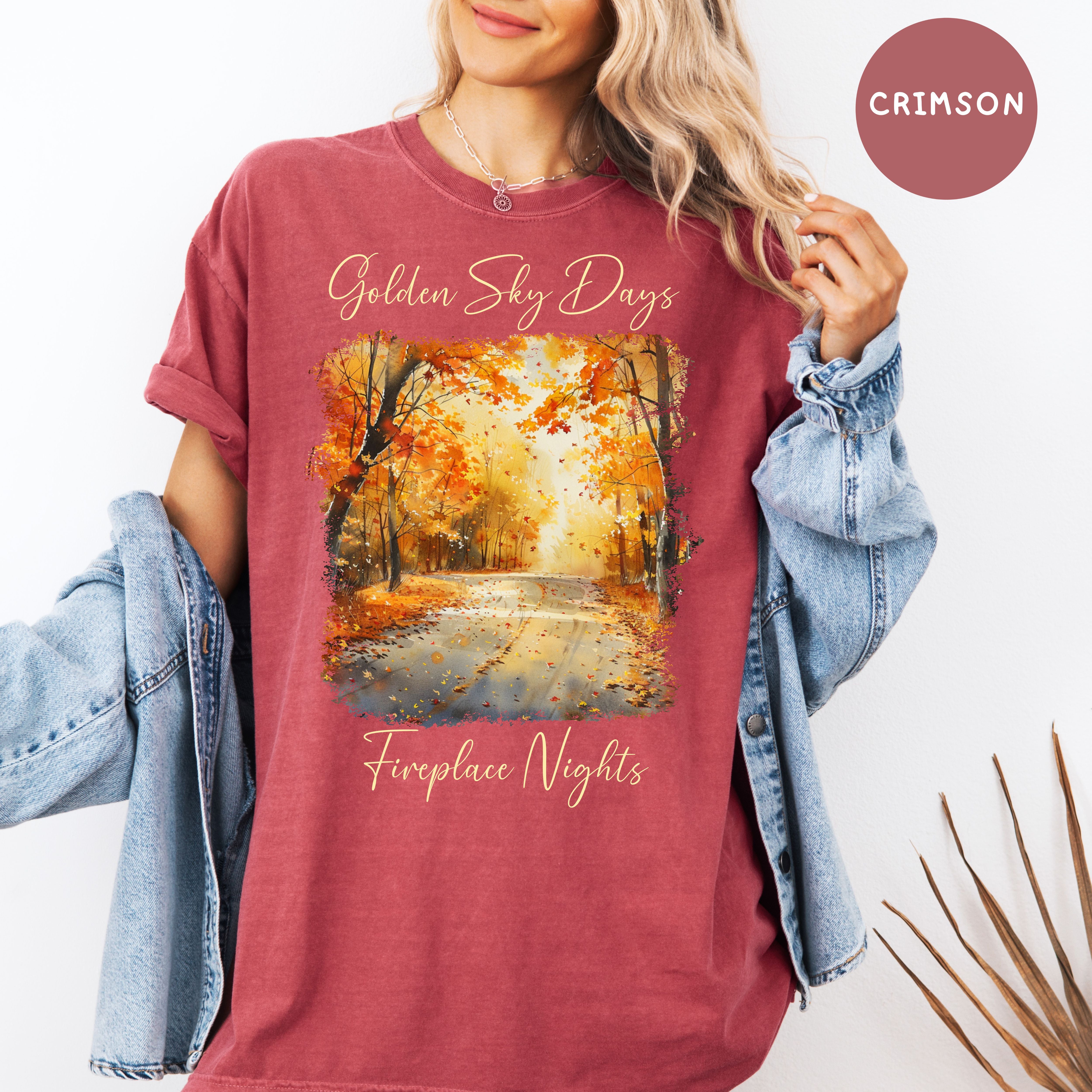 Golden Sky Days and Fireplace Nights Autumn Season Comfort Colors Fall Colors Tee Shirt