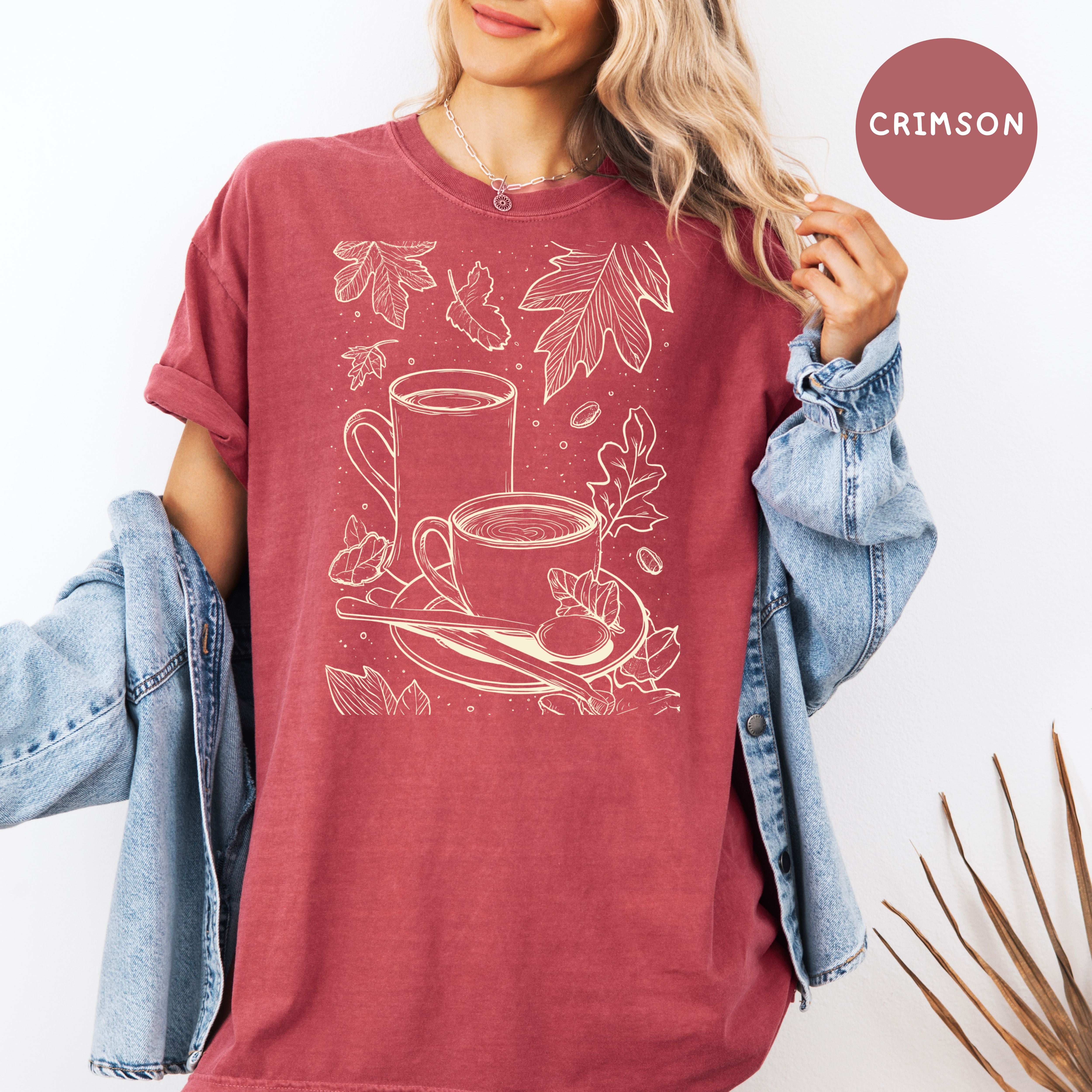 Coffee and Maple Leaves Boho Style Comfort Colors Fall Shirt