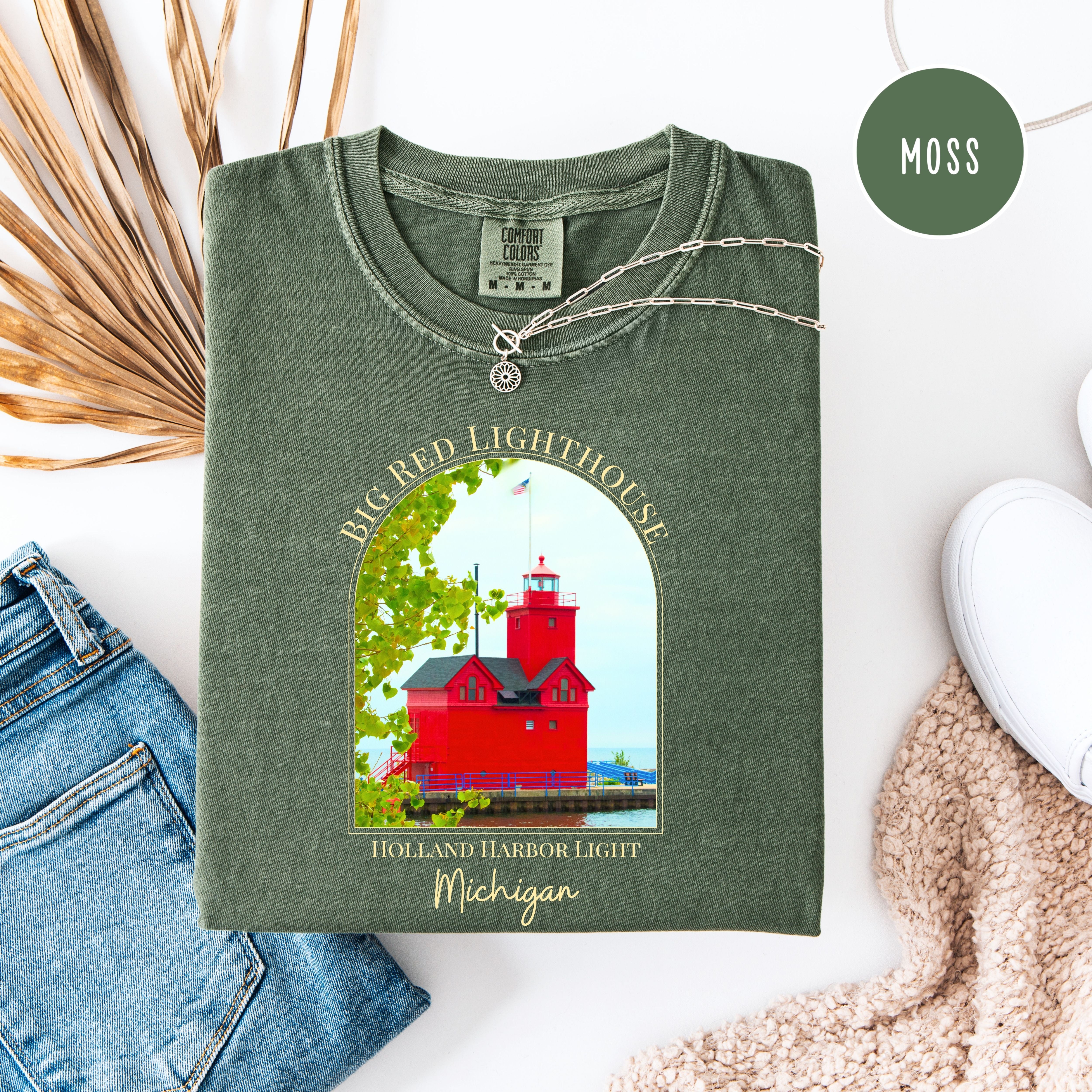 Big Red Lighthouse Michigan Comfort Colors Tee
