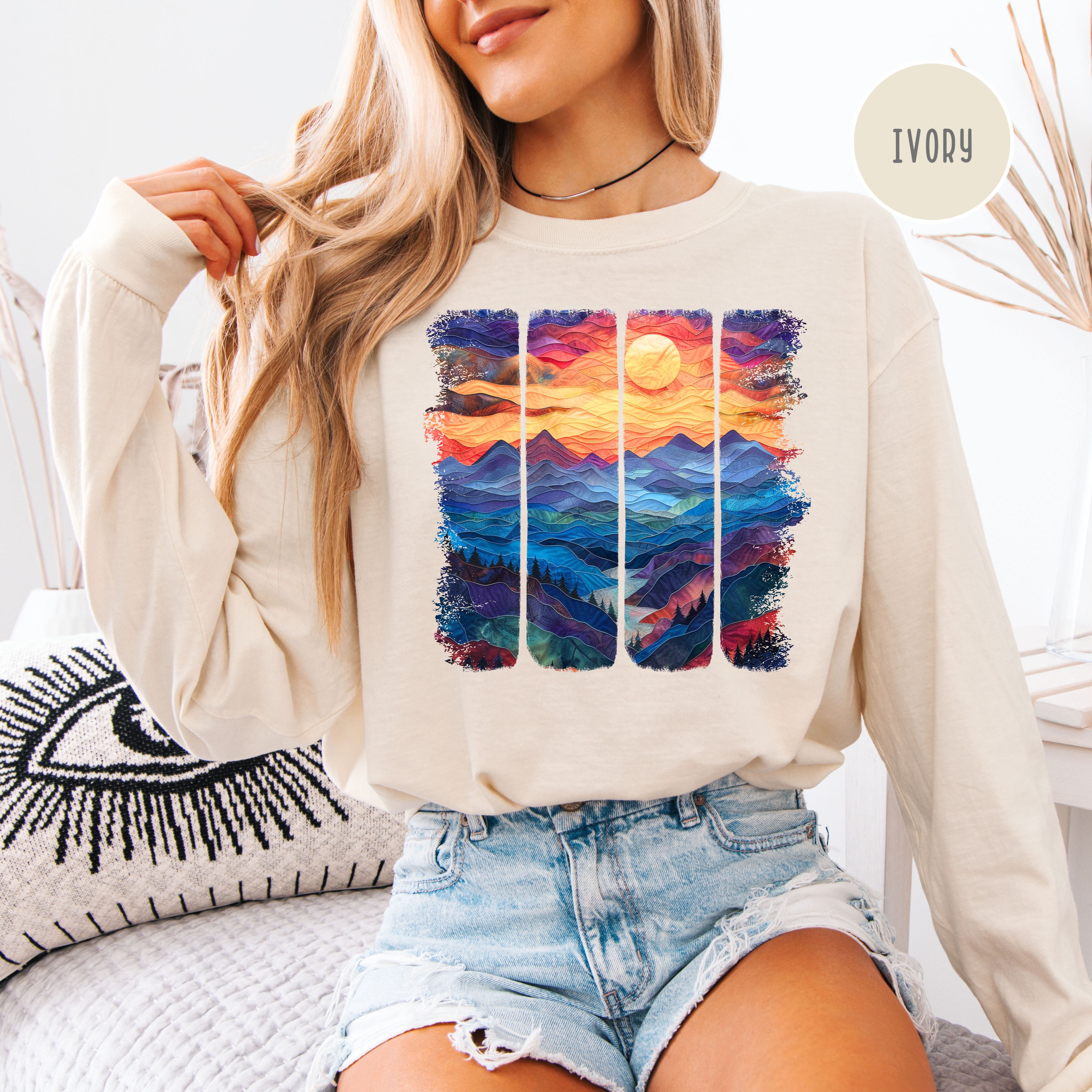 Artistic Sunset Over Mountains Texture Look Long Sleeve Comfort Colors T-shirt