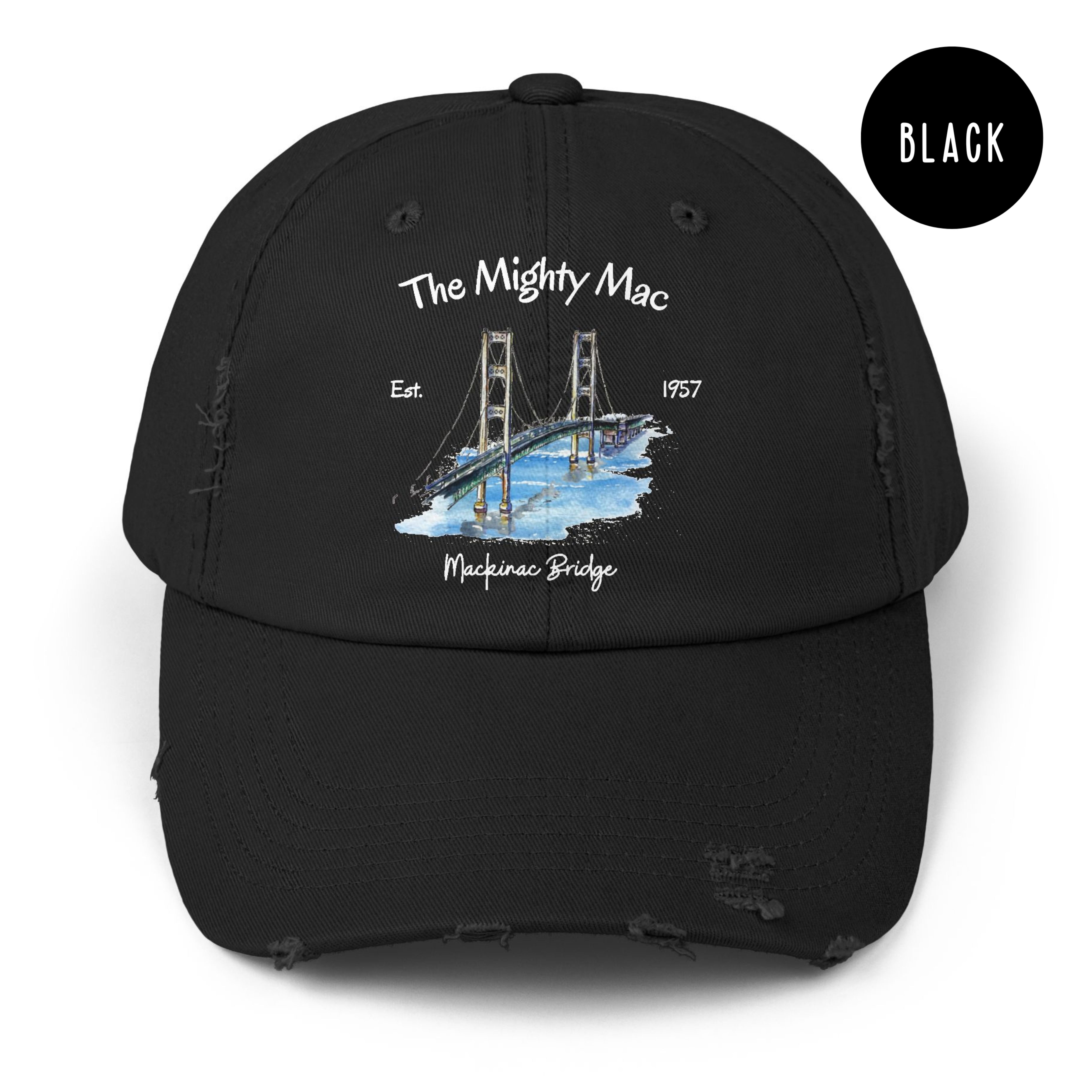 The Mighty Mac Bridge Michigan Unisex Distressed-Look Cap