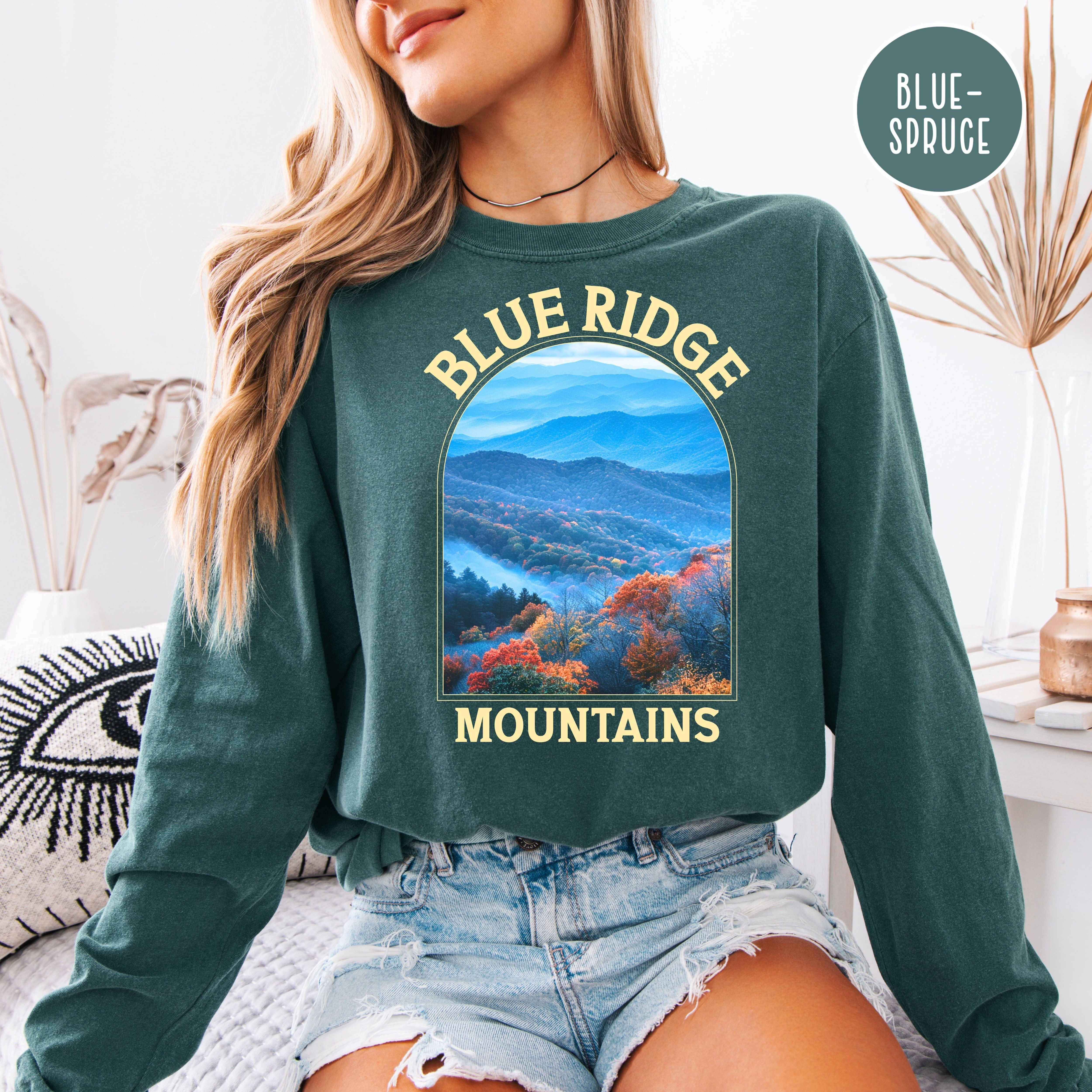 Blue Ridge Mountains Long Sleeve Unisex Comfort Colors T-Shirt, Mountain Lover Gift Sweatshirt
