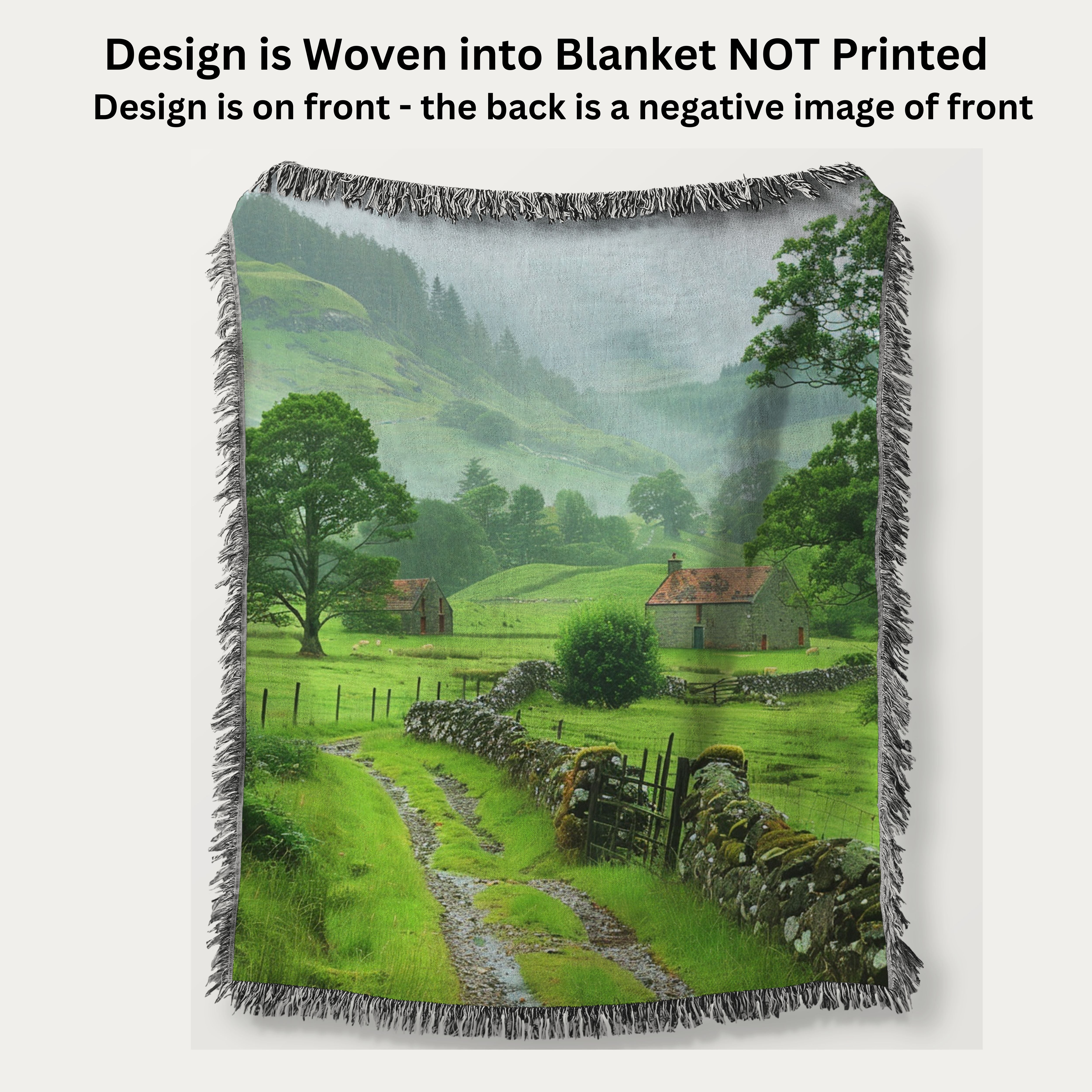 Scotland Green Countryside Woven Throw Blanket, Scotland Vacation Gift Blanket