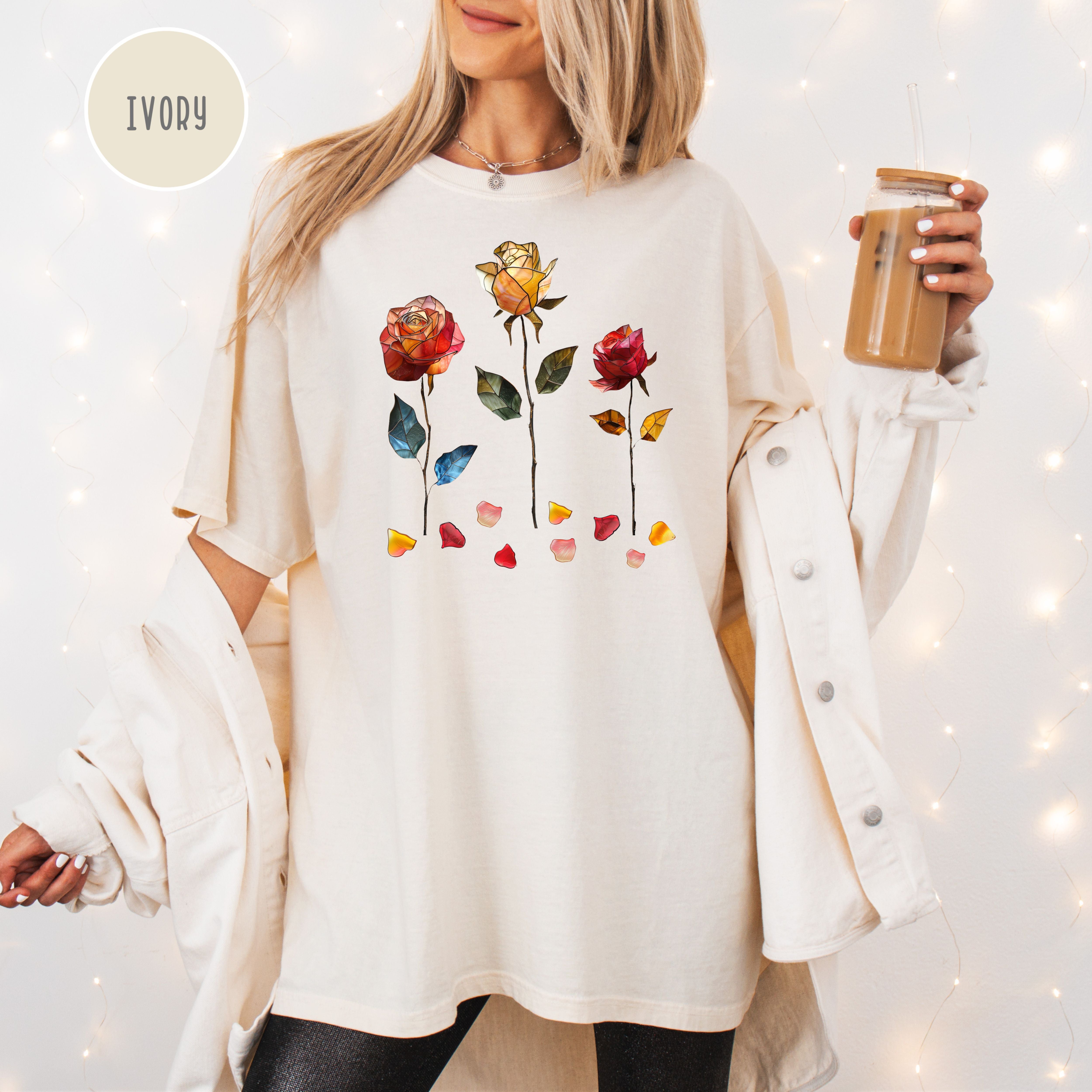 Stained Glass Roses and Petals Comfort Colors T-Shirt Gift for Flower Lover