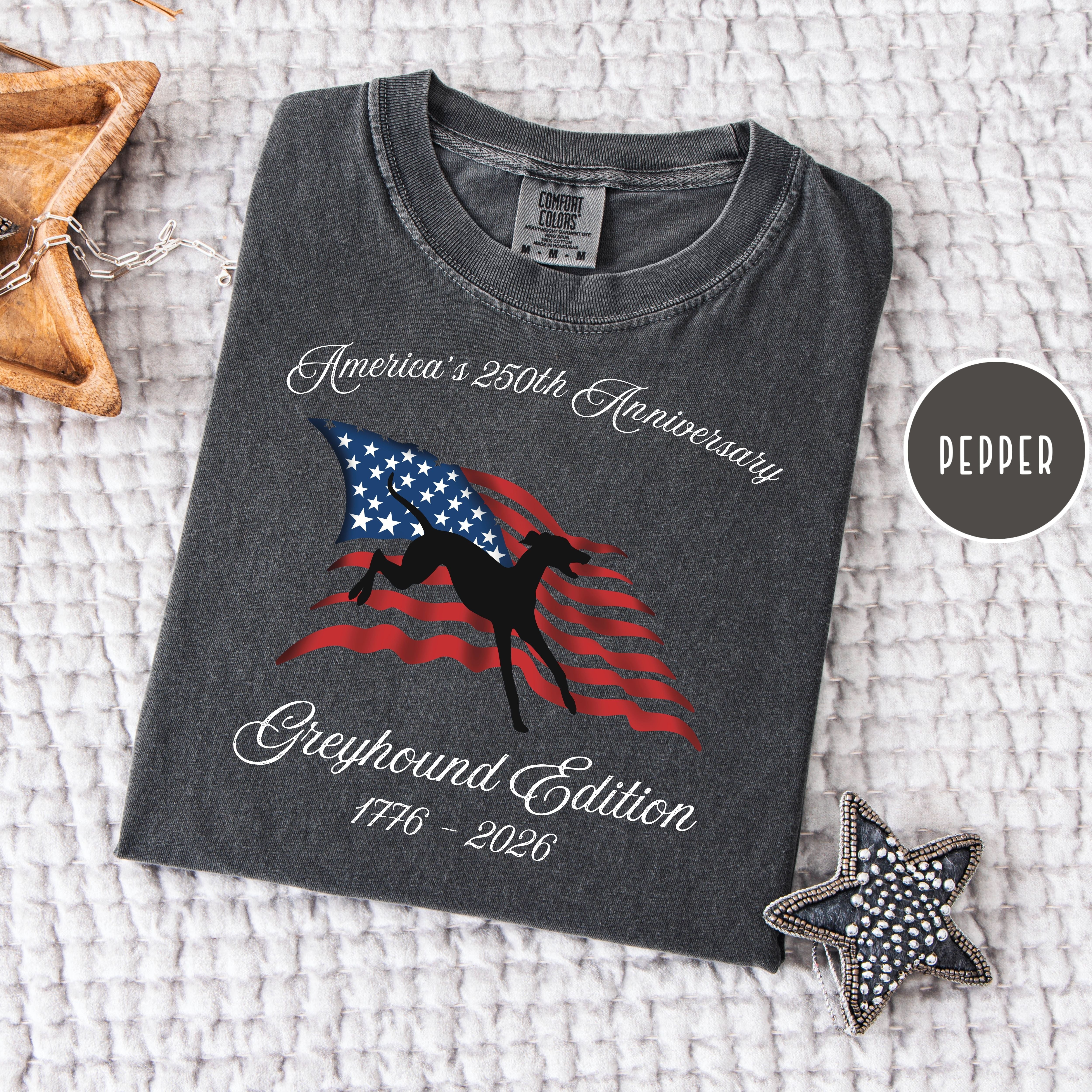 America's 250th Anniversary Greyhound Edition Unisex Comfort Colors T-Shirt, Greyhound Lover Shirt, Patriotic America Celebration Shirt