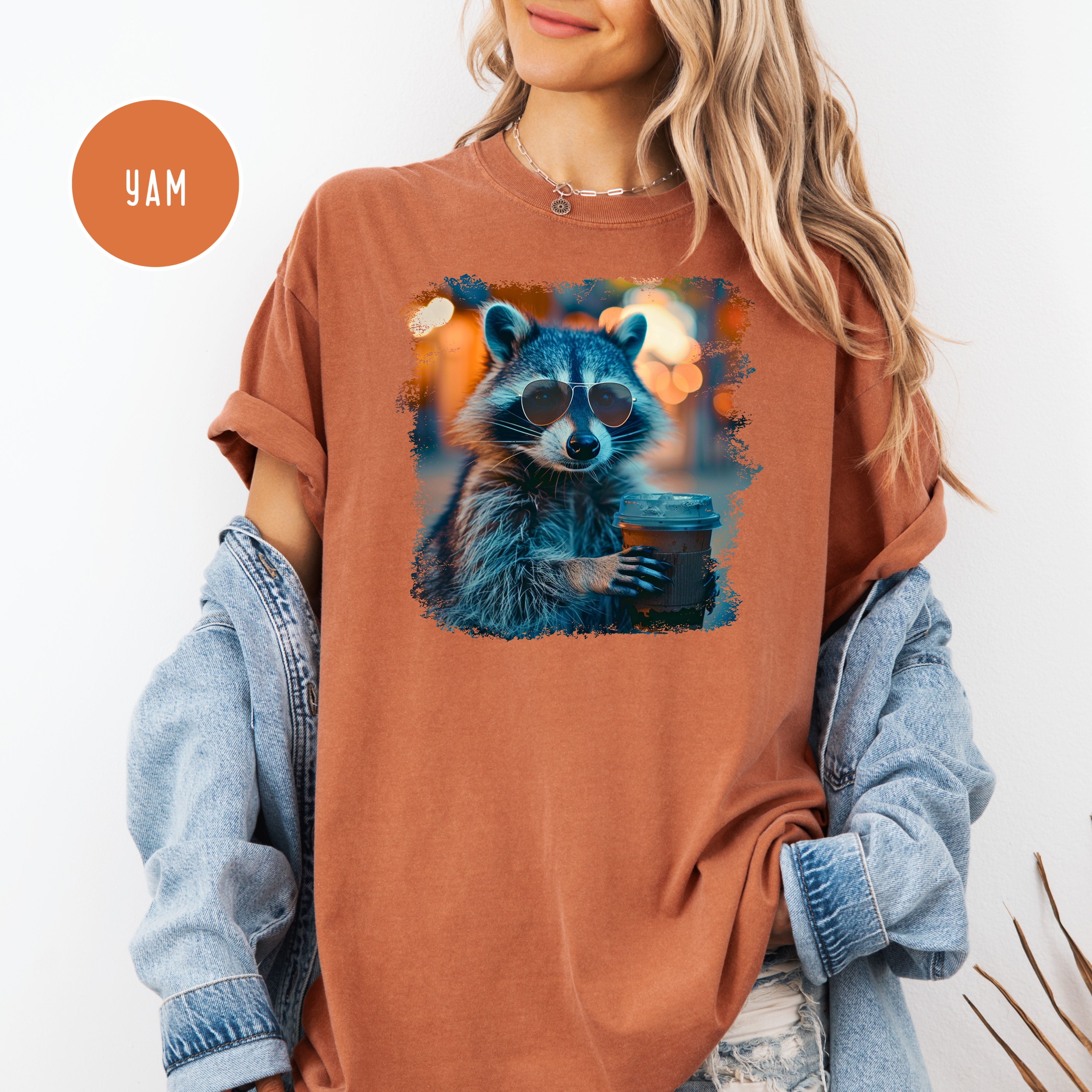 Raccoon Sun Glasses Drinking Iced Tea Comfort Colors Raccoon Lover T-Shirt, Animal Meme Shirt, Cute Raccoon Shirt, Funny Raccoon Lover Tee