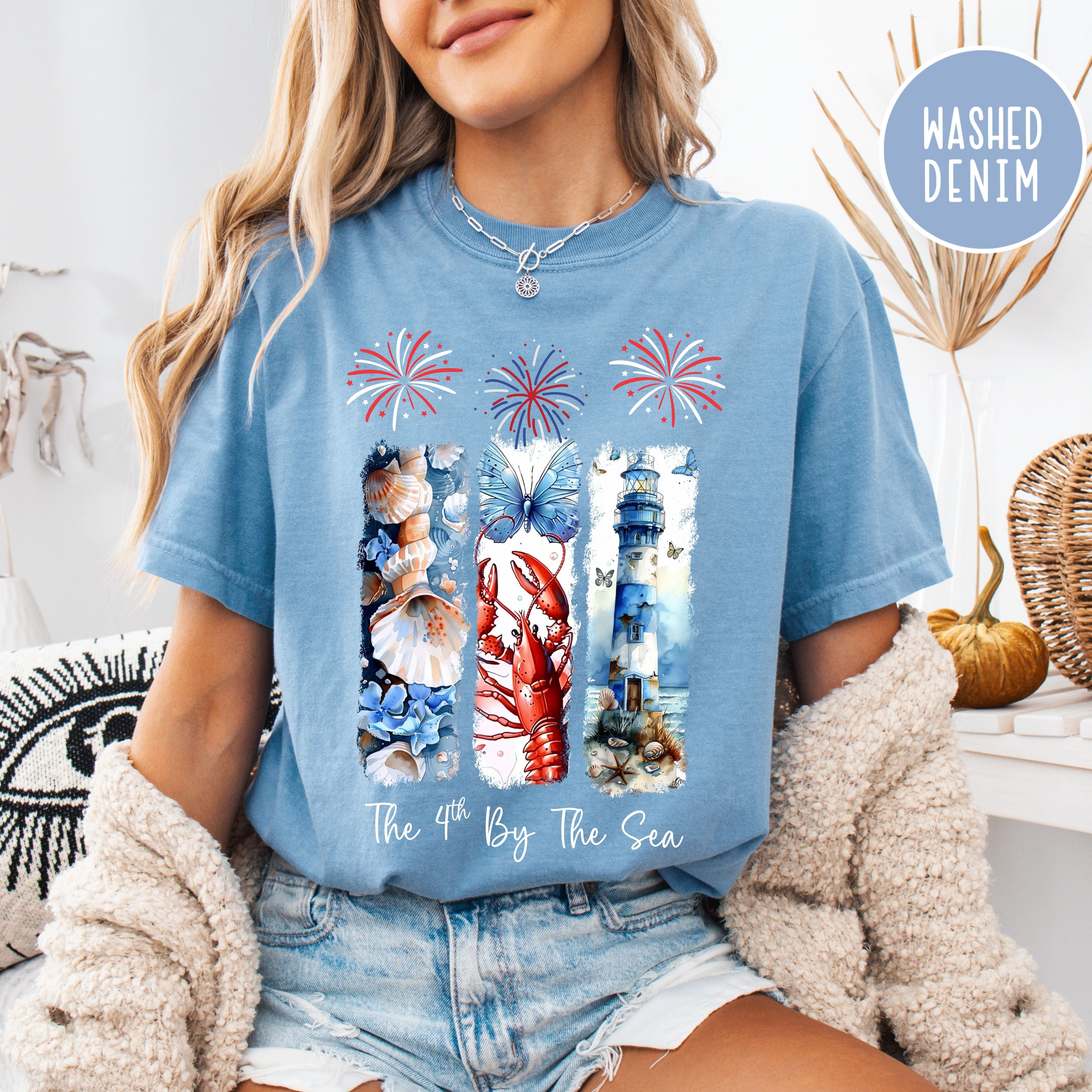 4th of July by The Sea Comfort Colors Independence Day Ocean Vacation Shirt