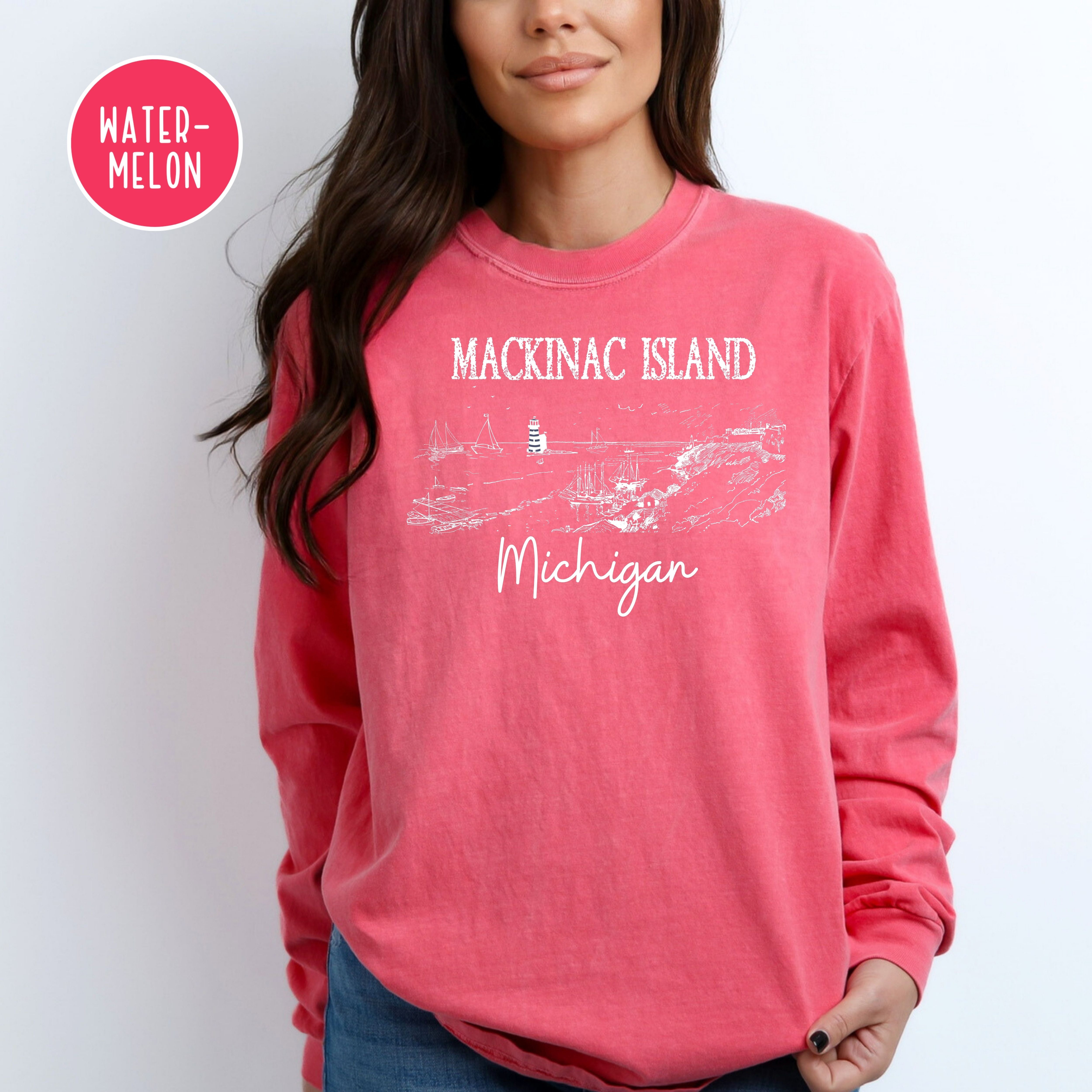 Mackinac Island Michigan Grunge Style Comfort Colors® Long Sleeve Tee