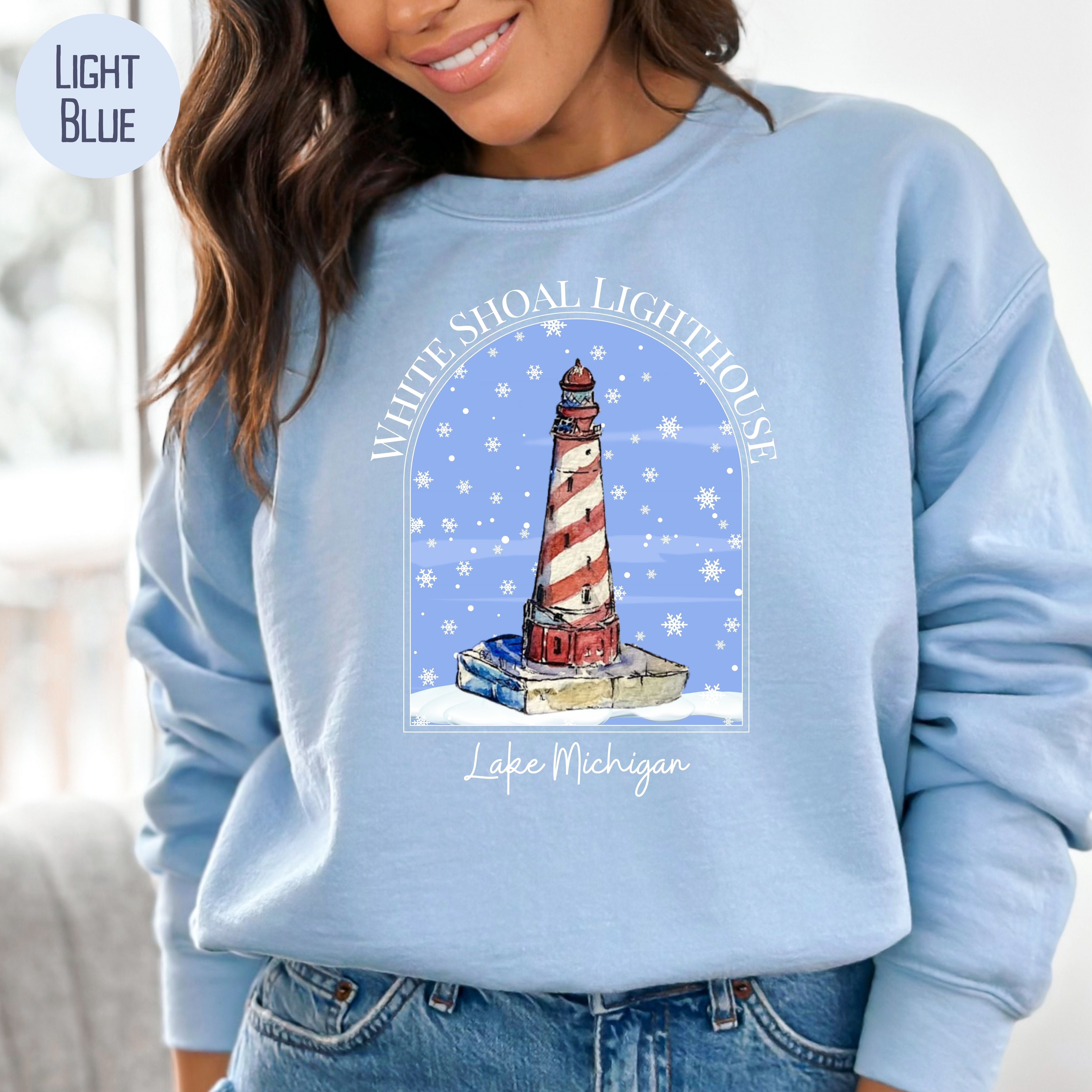 White Shoal Light Lake Michigan Lighthouse Winter Sweatshirt