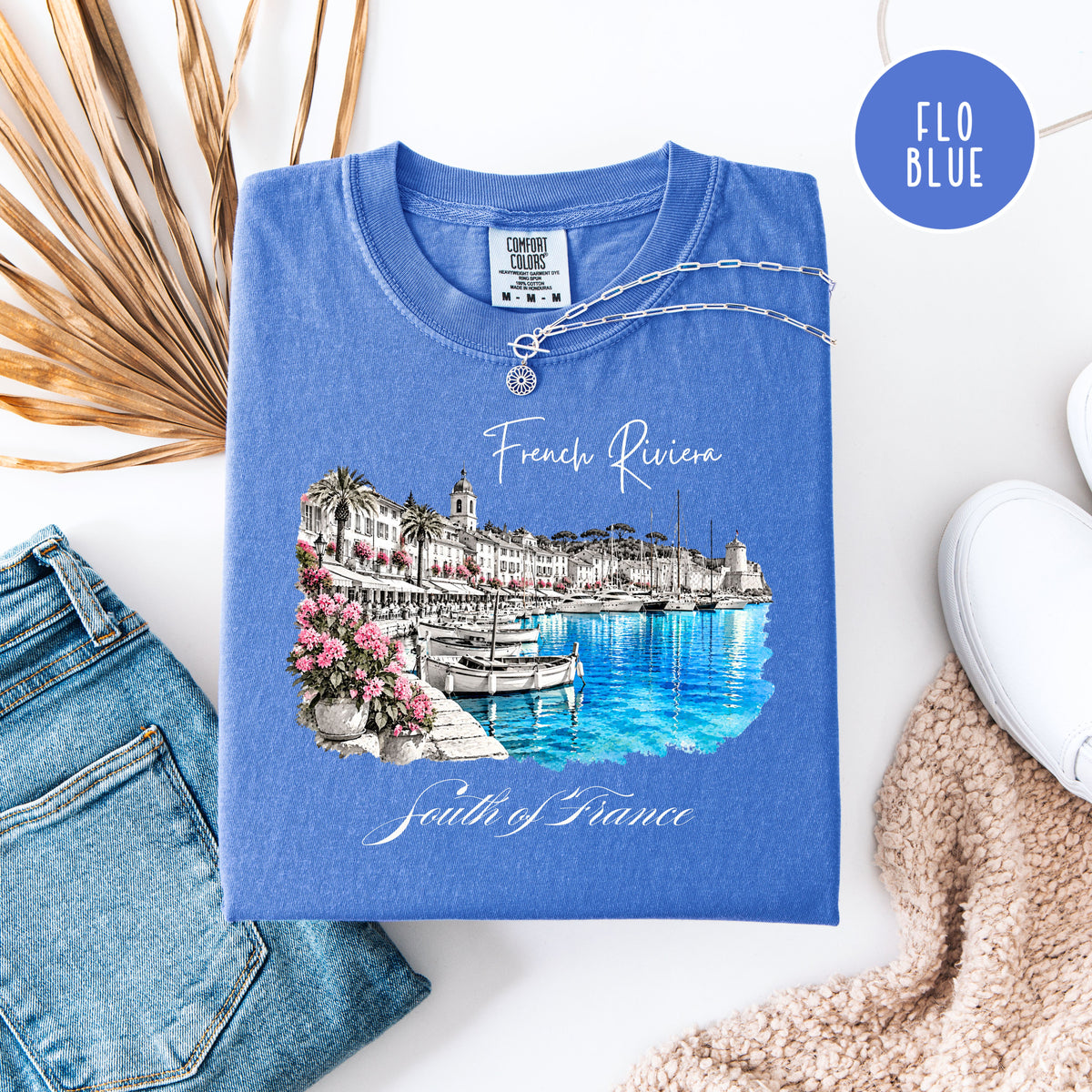 French Riviera Comfort Colors T-Shirt, South of France Vacation Gift Shirt, Mediterranean Coast Shirt, Cote d'Azur Gift, France Travel Shirt