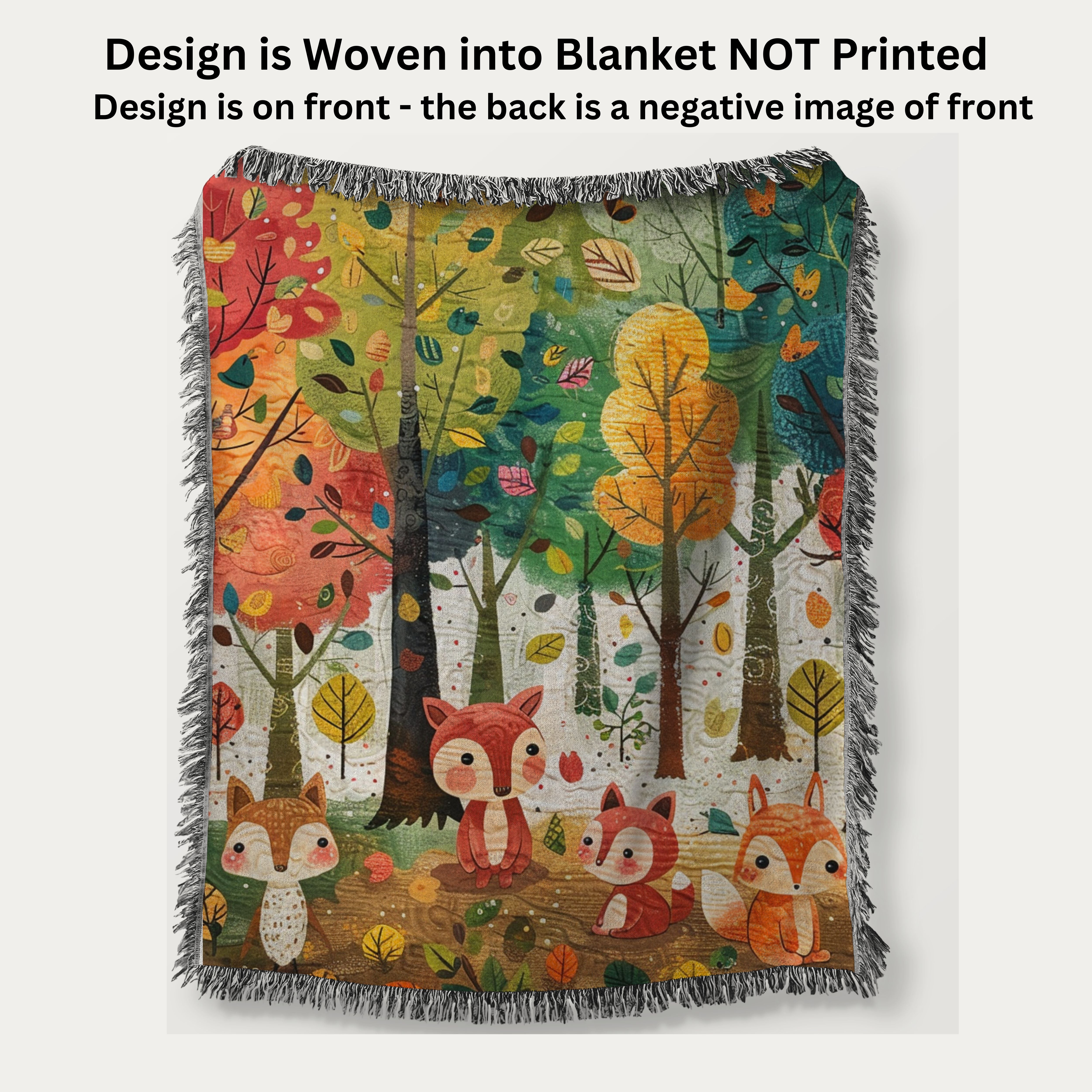 Whimsical Baby Foxes In The Woods Woven Throw Blanket