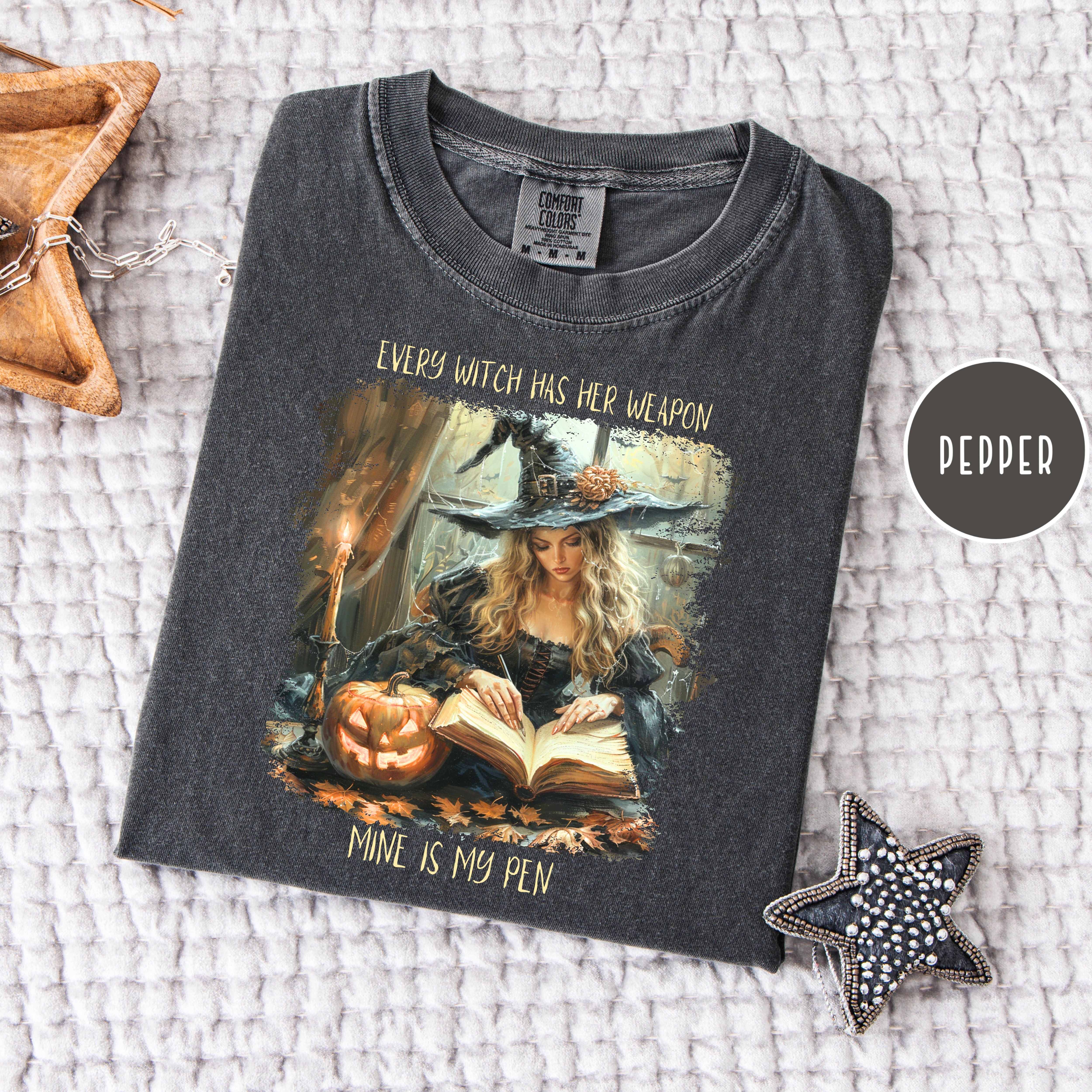 Writer Halloween Shirt, My Weapon is a Pen Author Comfort Colors Tee