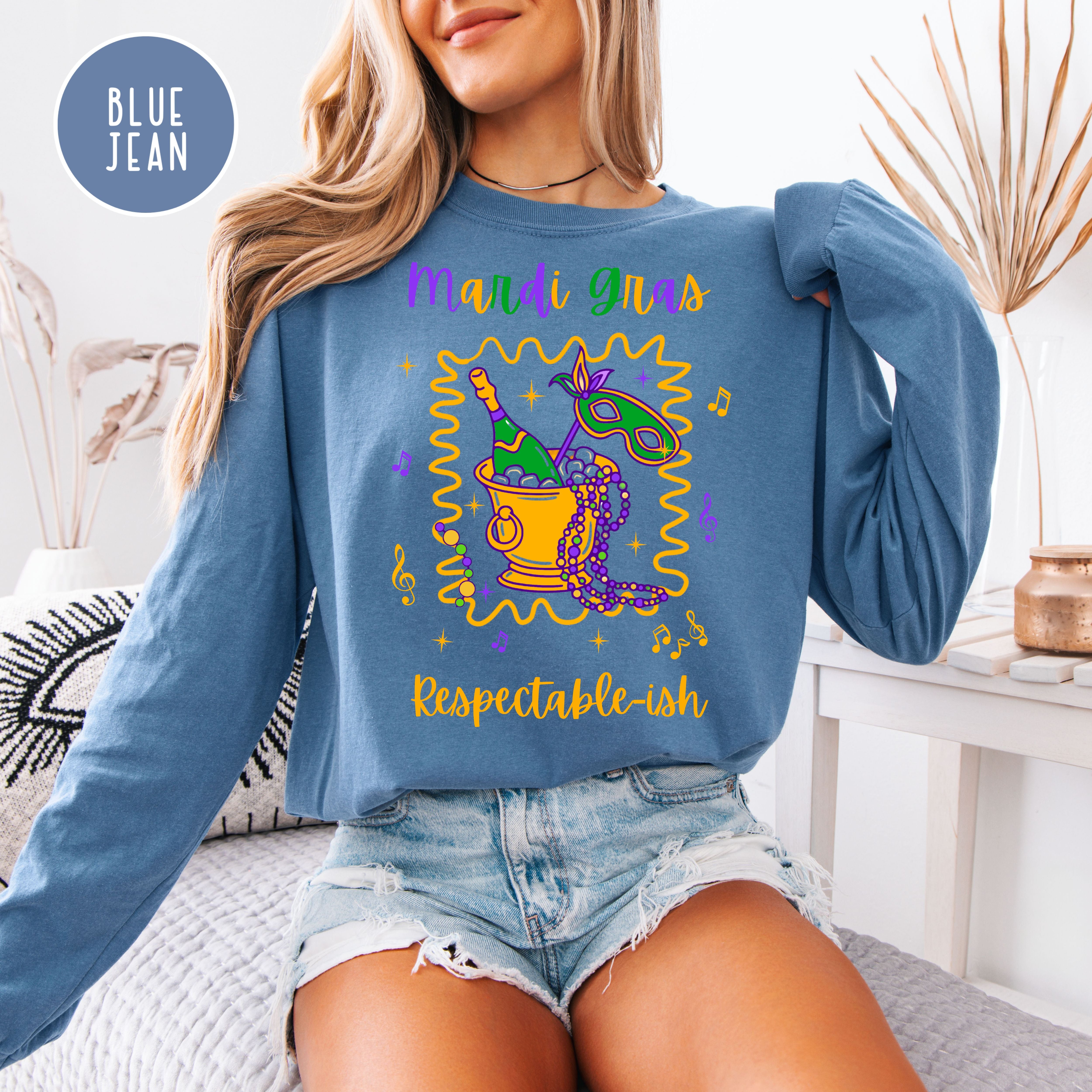 Mardi Gras Respectable-ish Long Sleeve Comfort Colors T-Shirt, New Orleans Vacation Shirt