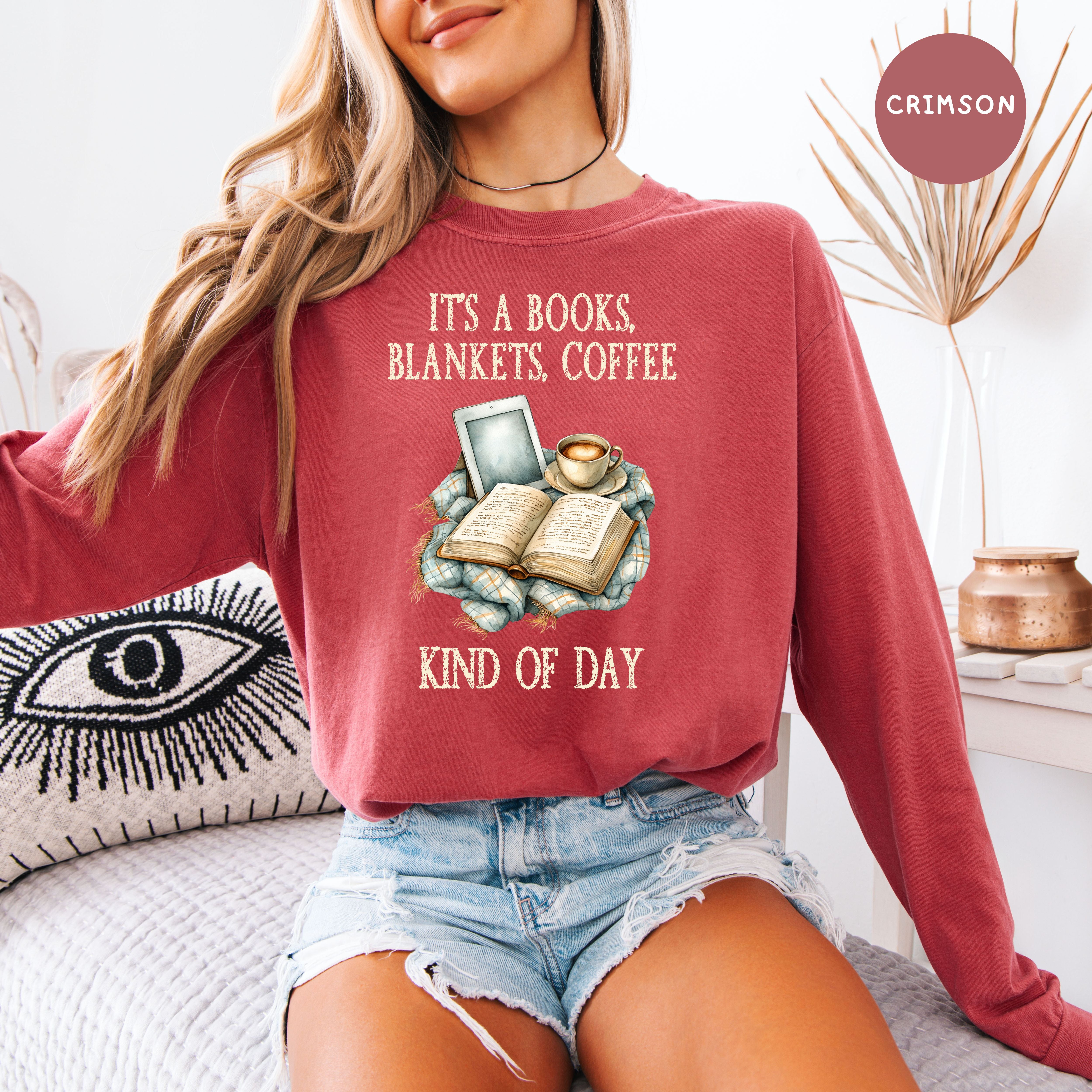 Cozy Weather Long Sleeve Comfort Colors T-Shirt, Rainy Day Book Lover Shirt