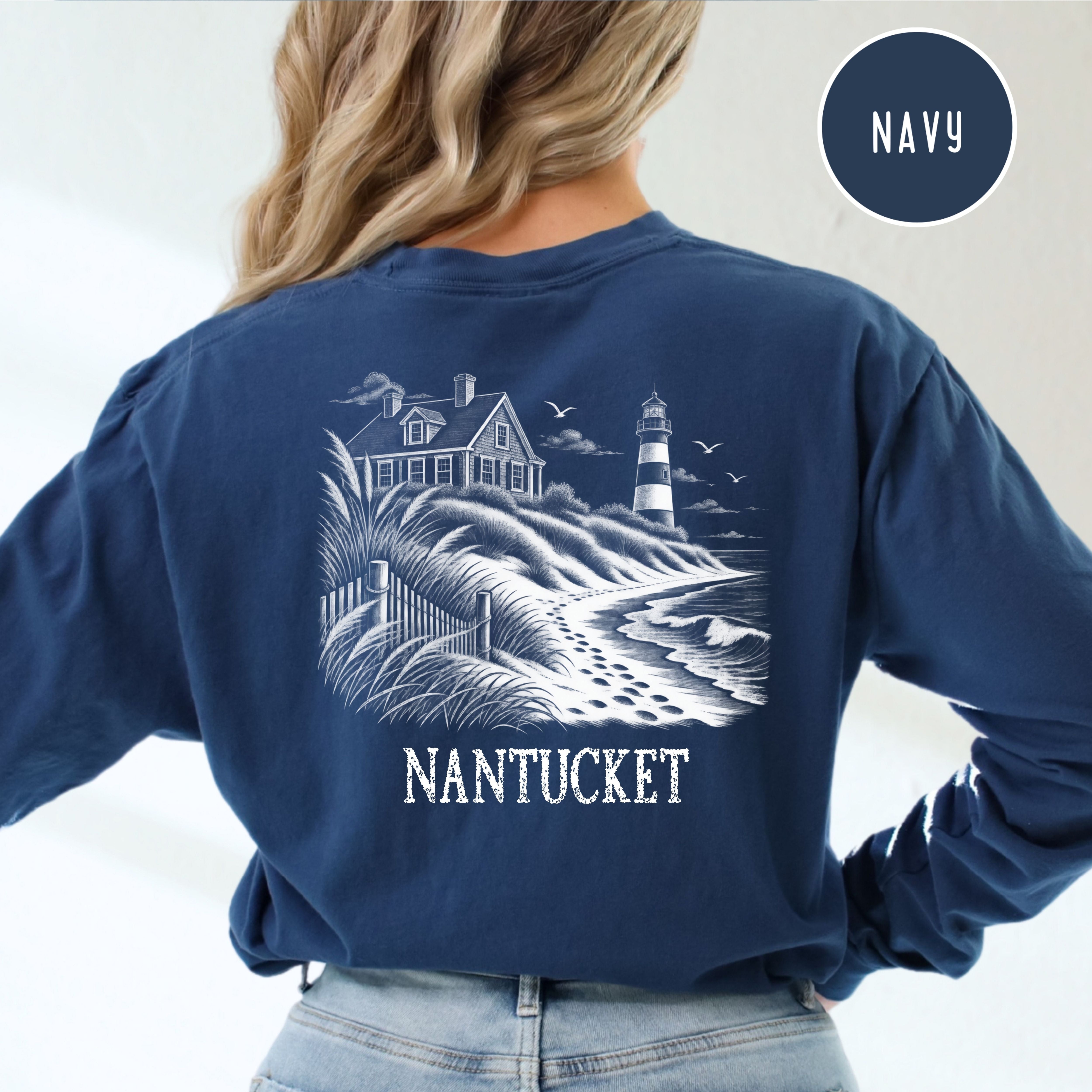 Nantucket Long Sleeve Comfort Colors T-Shirt, Nantucket Seaside Shirt, Nantucket Gift Shirt, Traveler Gift Shirt, Ocean Tee, Nantucket Shirt