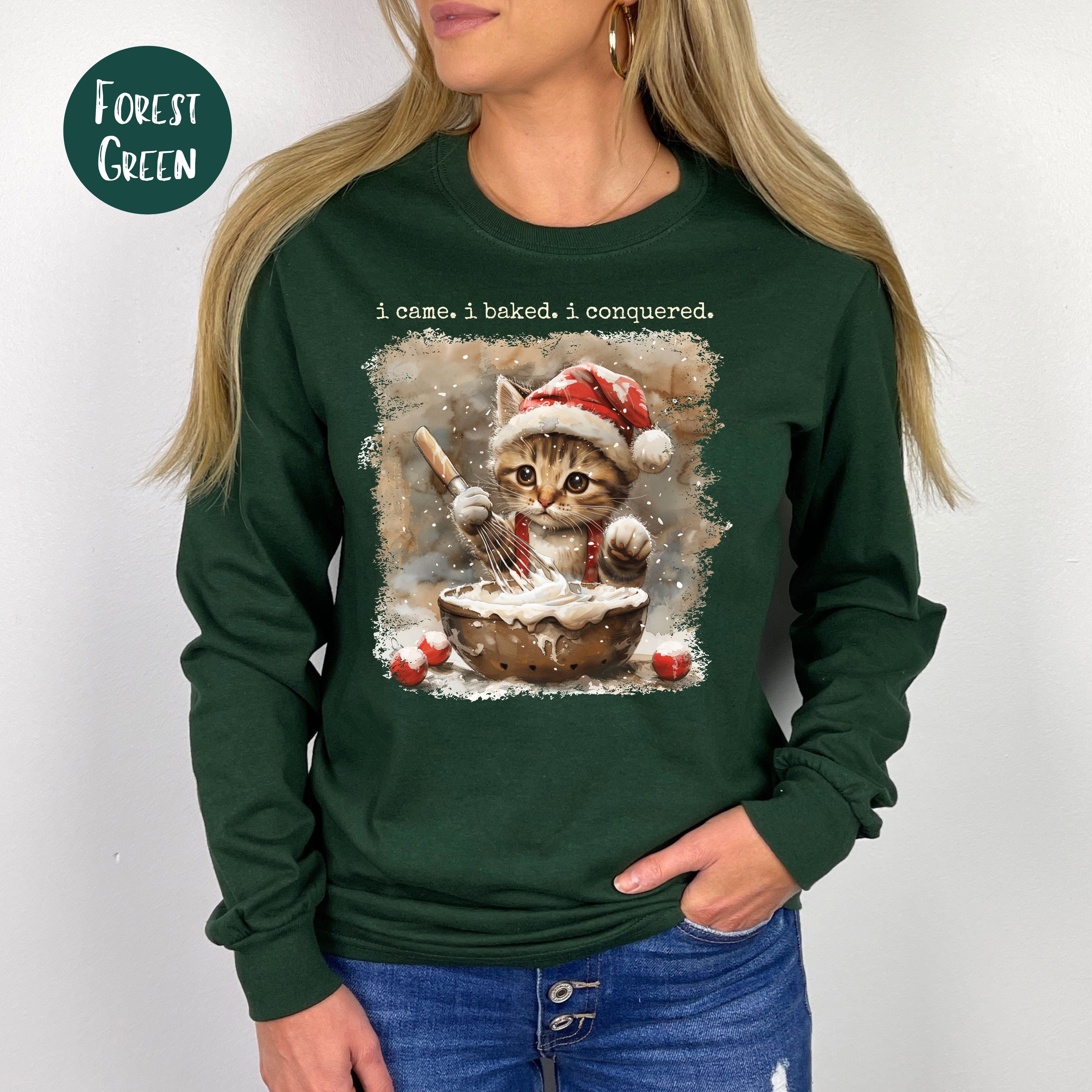 Cute Cat Lover Baking Christmas Long Sleeve Unisex Tee Shirt
