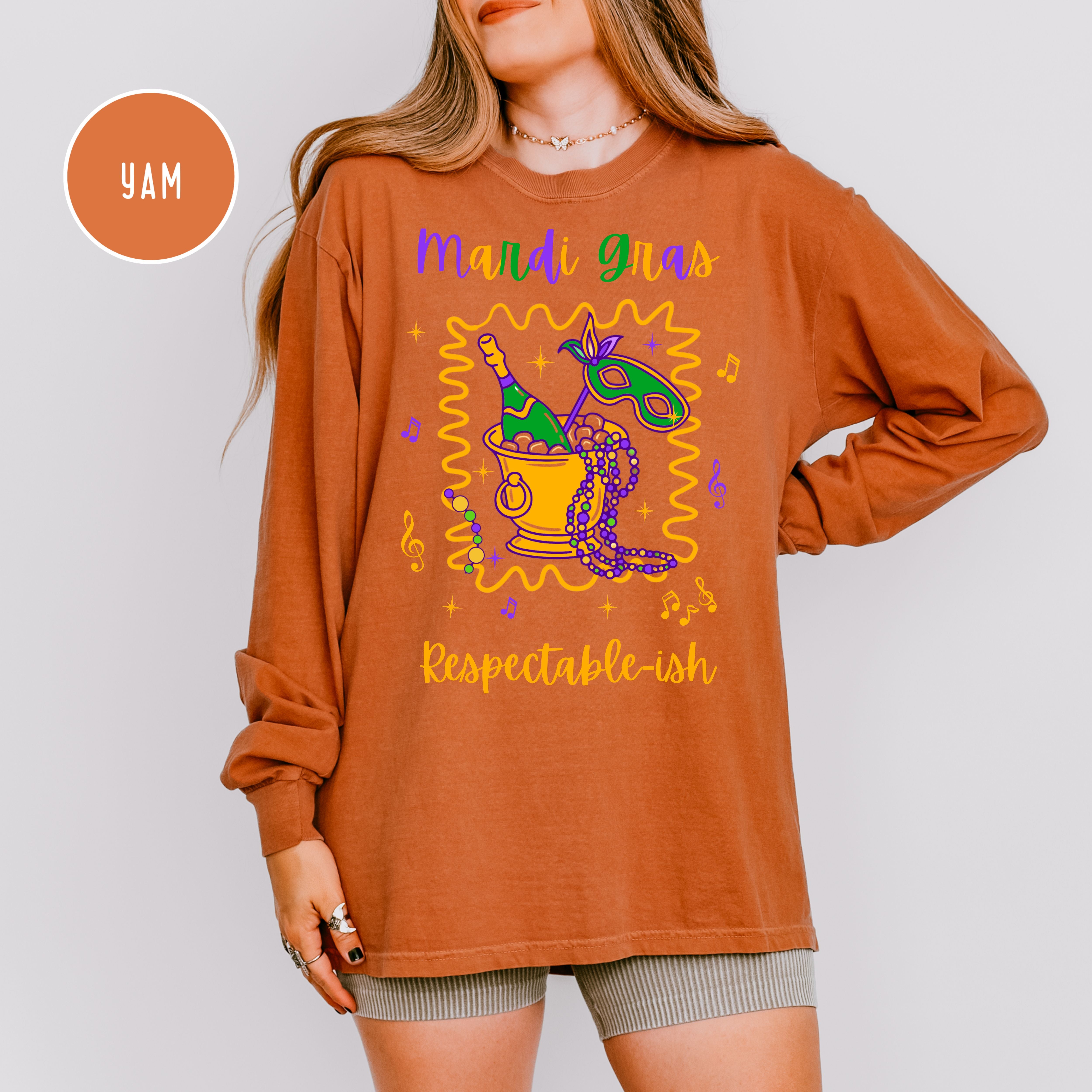 Mardi Gras Respectable-ish Long Sleeve Comfort Colors T-Shirt, New Orleans Vacation Shirt