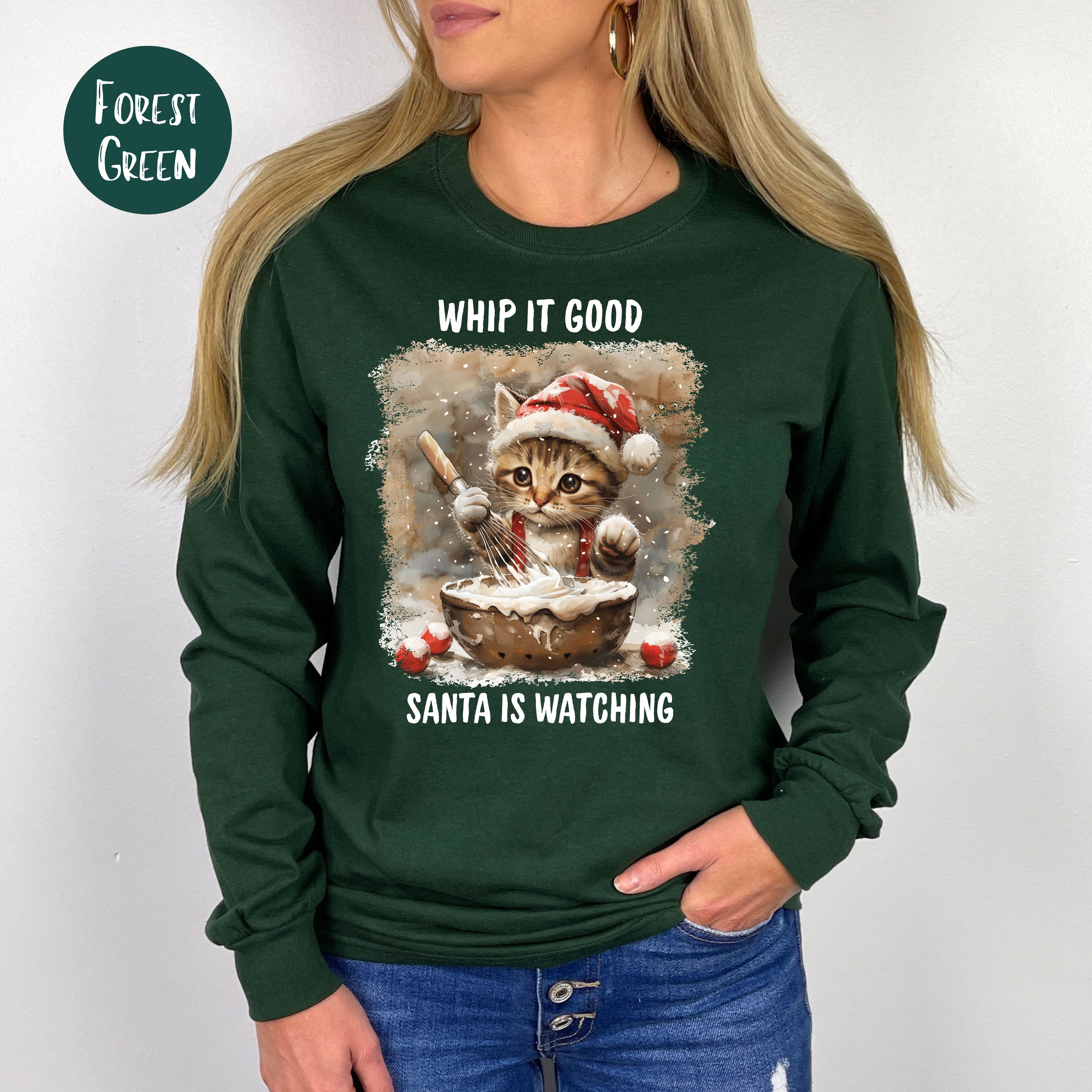Cute Cat Long Sleeve Christmas Baking Tee Shirt