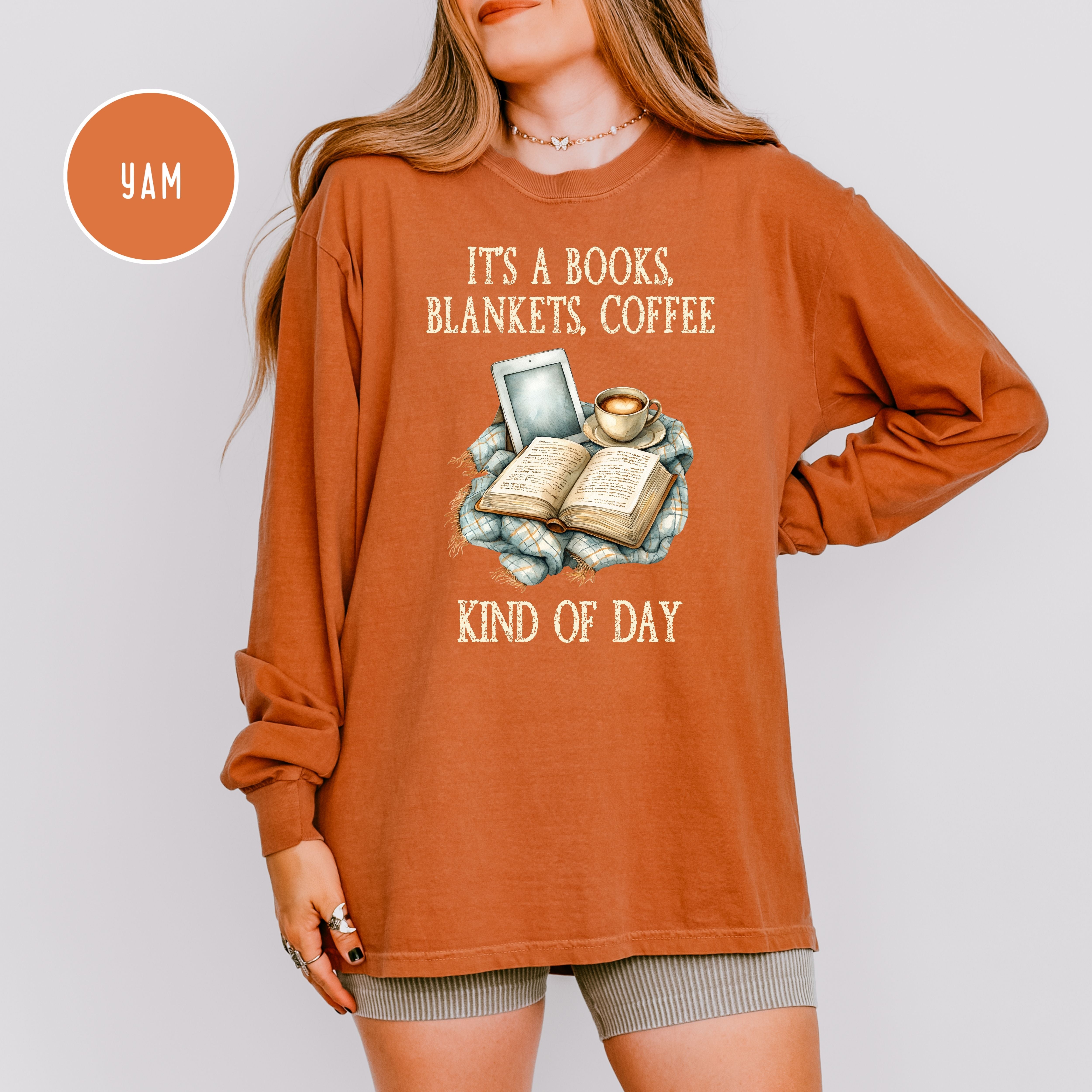 Cozy Weather Long Sleeve Comfort Colors T-Shirt, Rainy Day Book Lover Shirt