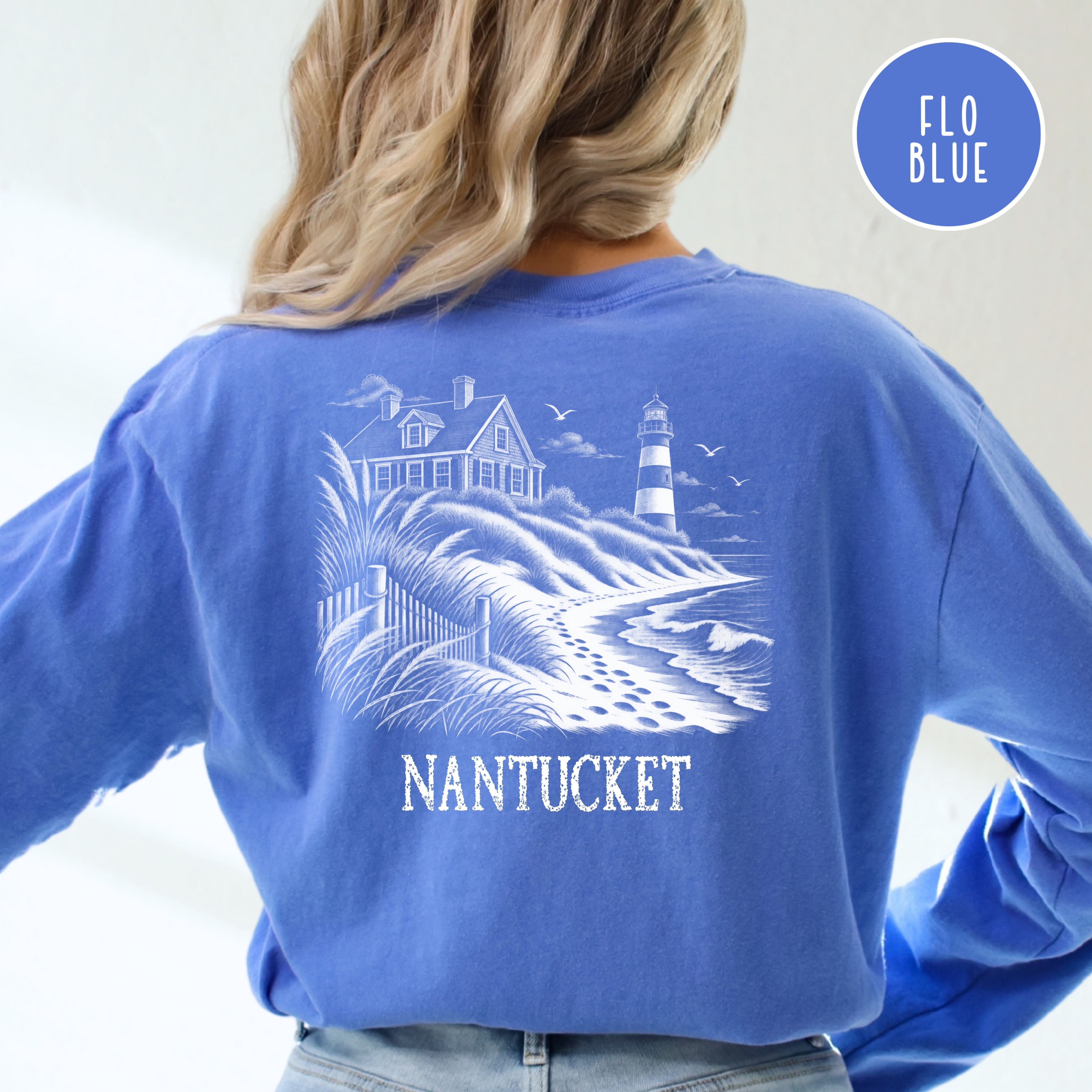 Nantucket Long Sleeve Comfort Colors T-Shirt, Nantucket Seaside Shirt, Nantucket Gift Shirt, Traveler Gift Shirt, Ocean Tee, Nantucket Shirt