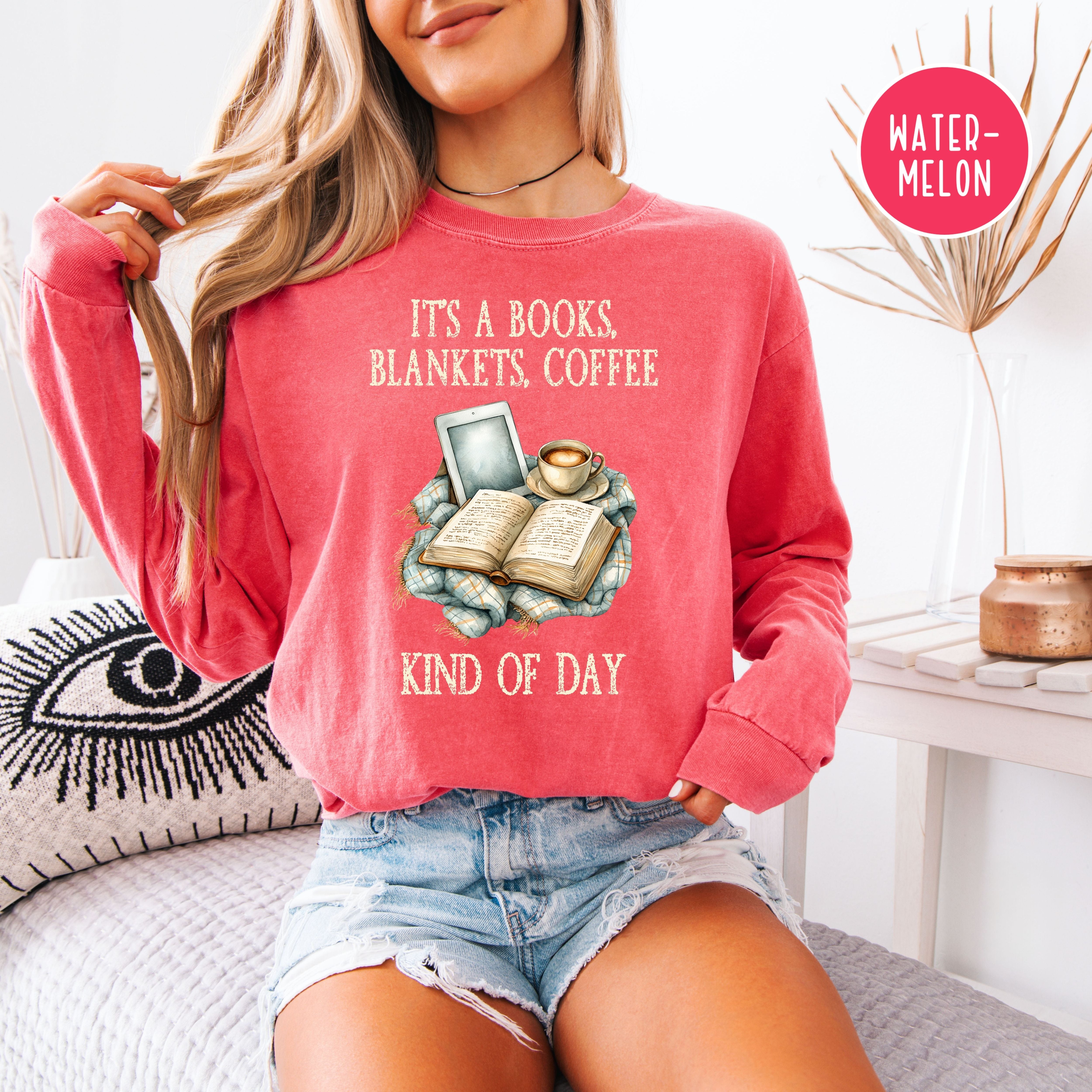 Cozy Weather Long Sleeve Comfort Colors T-Shirt, Rainy Day Book Lover Shirt