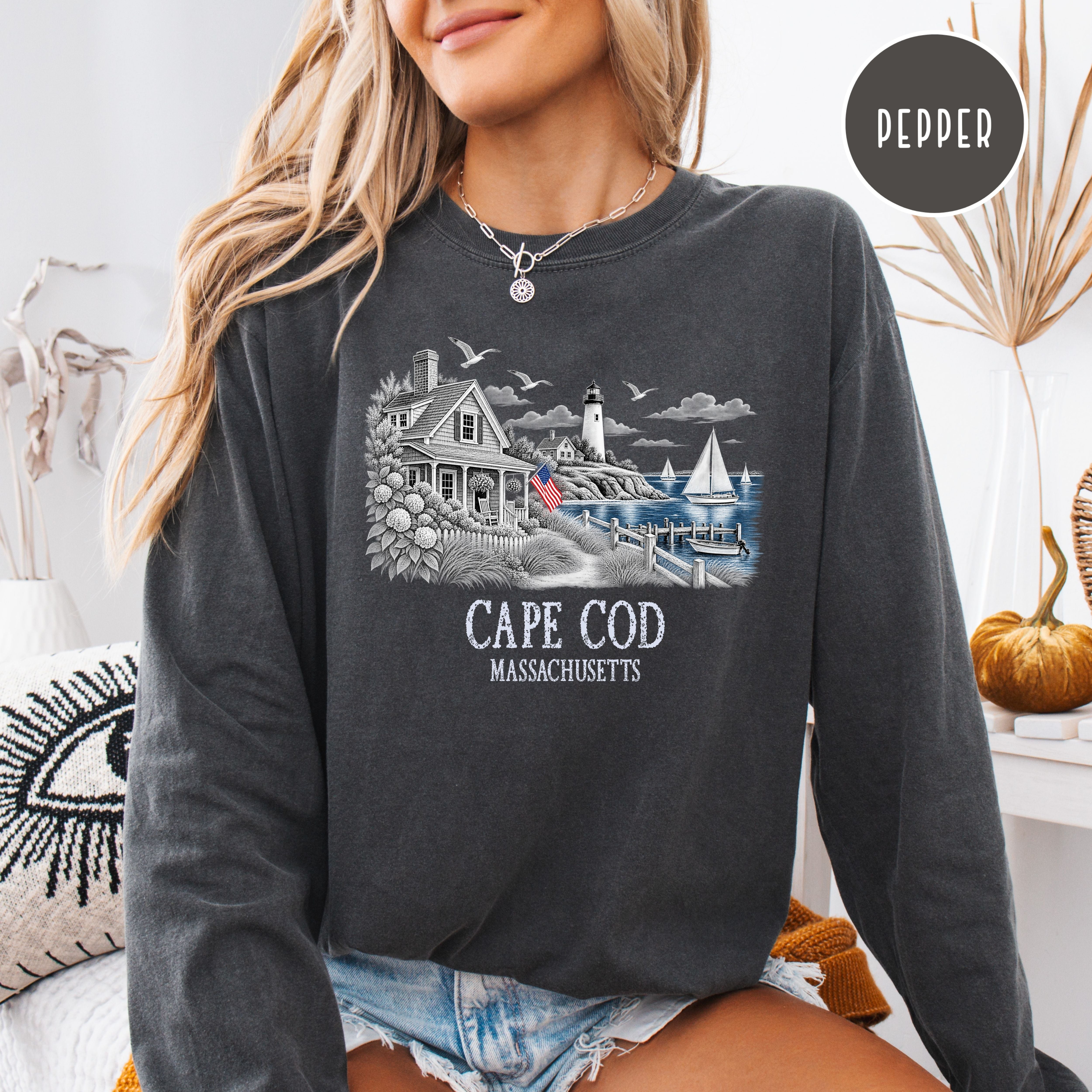 Cape Cod Massachusetts Long Sleeve Comfort Colors T-Shirt, Cape Cod Vacation Gift, Cape Cod Shirt, Traveler Gift Shirt, Seaside Shirt