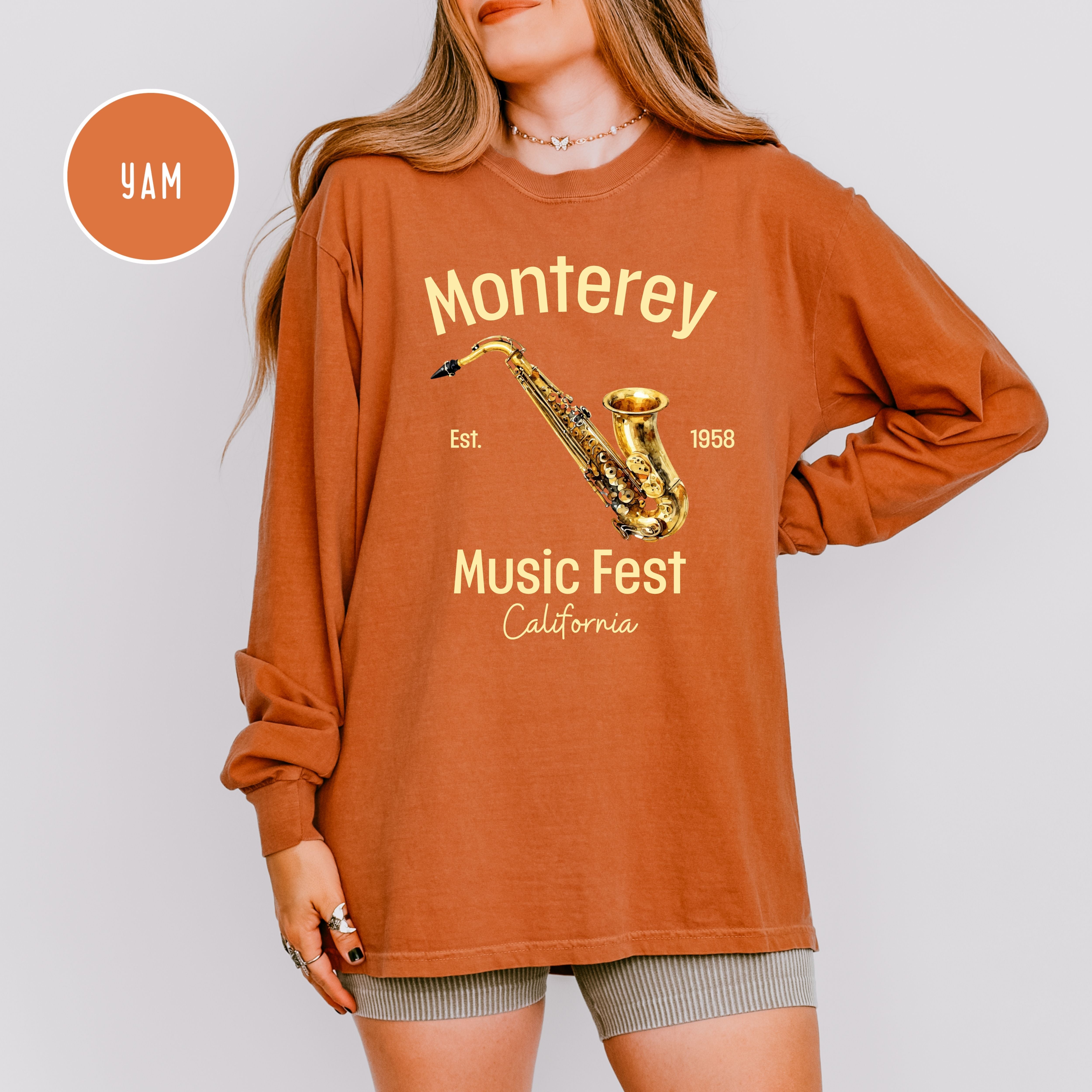 Monterey California Music Fest Unisex Long Sleeve Comfort Colors T-Shirt, Saxophone Player Shirt, Music Lover Gift, Monterey Gift Shirt
